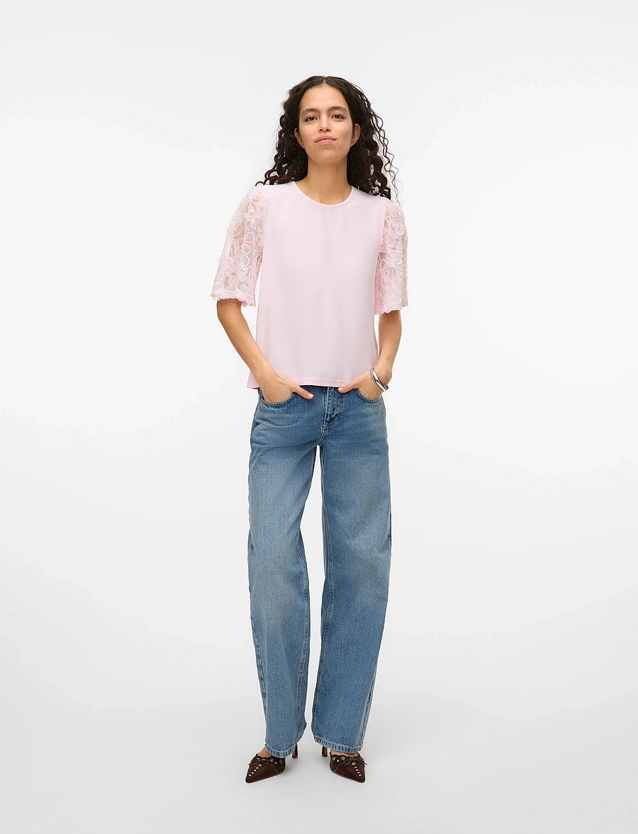 Vero Moda - VMNINA 2/4 TOP JRS - palaidinės trumpomis rankovėmis - pink-a-boo - 5