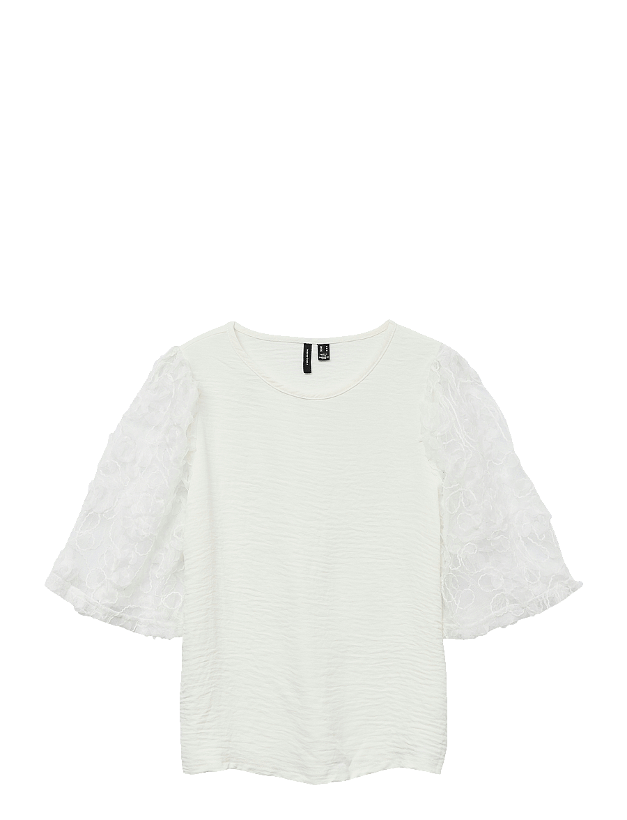 Vero Moda - VMNINA 2/4 TOP JRS - kurzärmelige blusen - snow white - 1