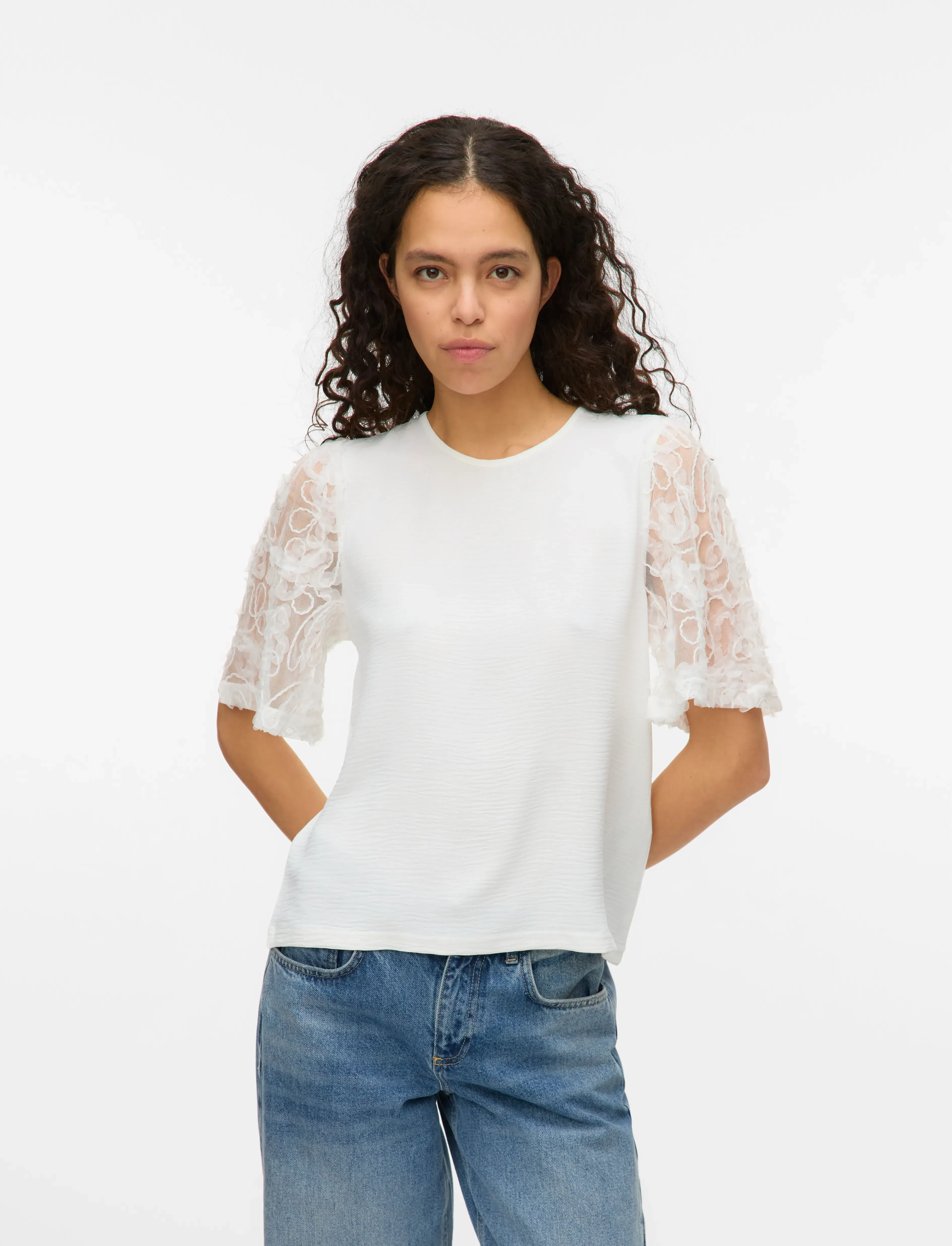 Vero Moda VMNINA 2/4 TOP JRS - Blusen - SNOW WHITE / cream