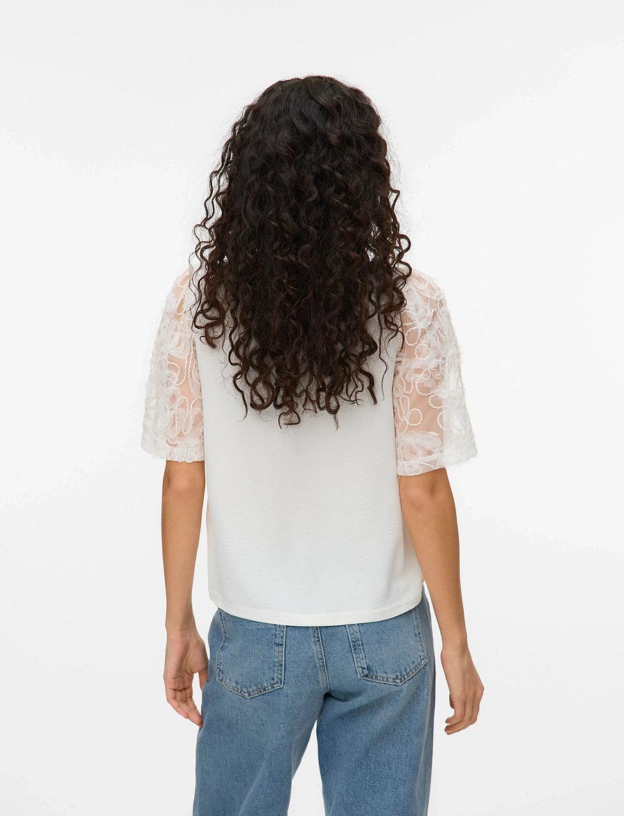 Vero Moda - VMNINA 2/4 TOP JRS - kurzärmelige blusen - snow white - 2