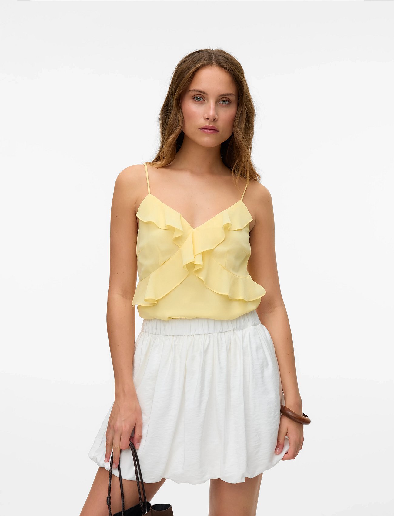 VMAMINA SINGLET FRILL TOP WVN EXP - PALE BANANA
