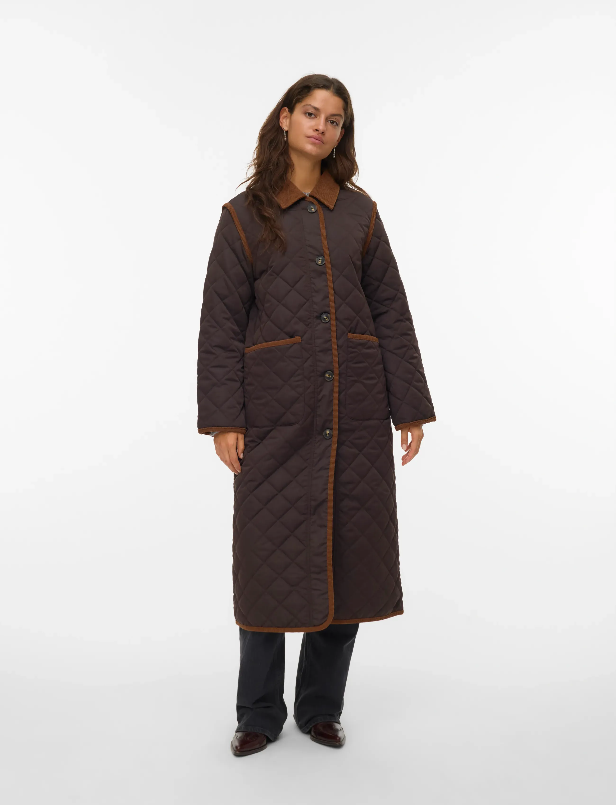 Vero Moda Vmemily Long Coat Boo, M, Brown, Jakker > Quiltede Jakker, Dame
