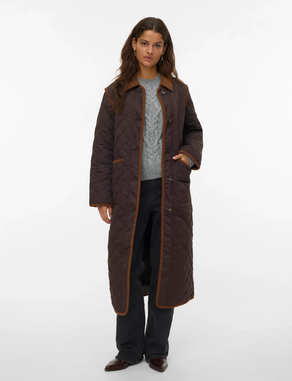 Vero Moda - VMEMILY LONG COAT BOO - quiltade jackor - chocolate torte - 3
