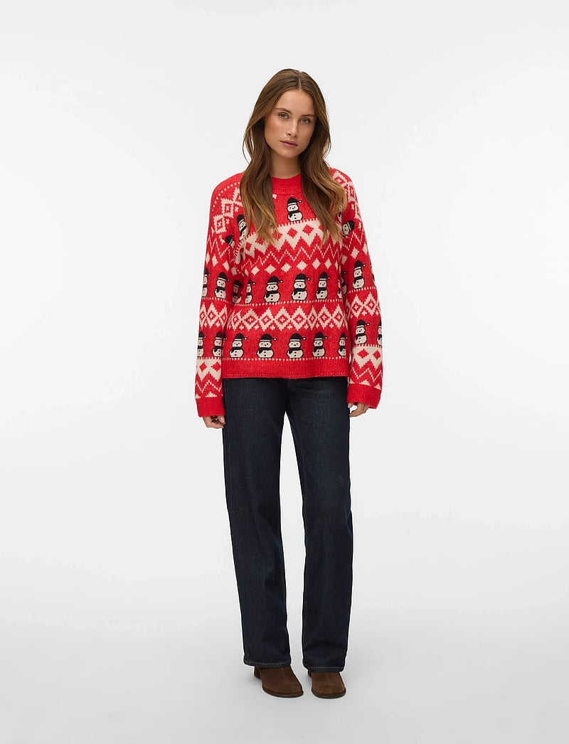 Vero Moda - VMFROSTSNOWMAN LS O-NECK PULLOVER XMAS - strikkegensere - chinese red - 0