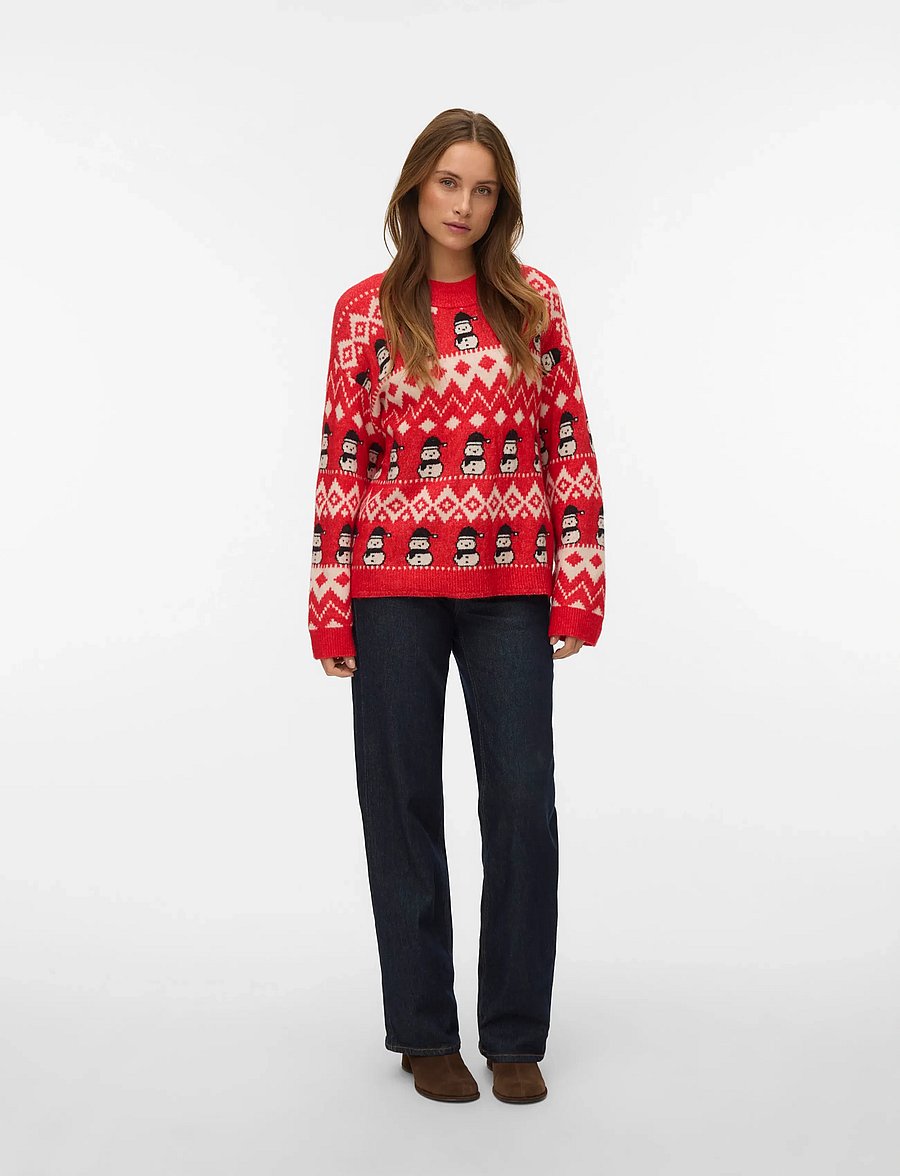 Vero Moda - VMFROSTSNOWMAN LS O-NECK PULLOVER XMAS - stickade tröjor - chinese red - 0