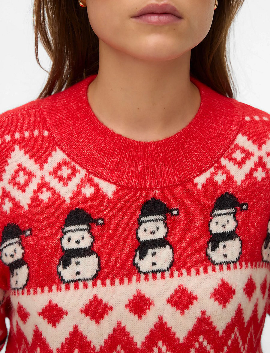 Vero Moda - VMFROSTSNOWMAN LS O-NECK PULLOVER XMAS - stickade tröjor - chinese red - 5