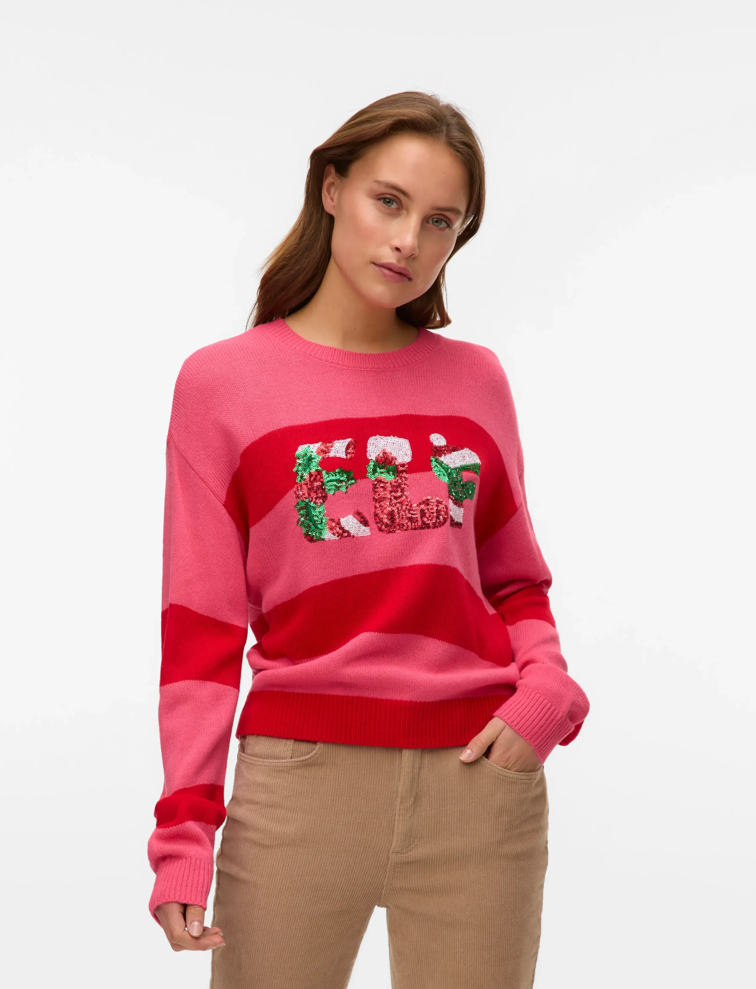 Vero Moda Vmelf Ls O-Neck Pullover Xmas, XS, Knitwear, Rosa - Jumpers, Frauen
