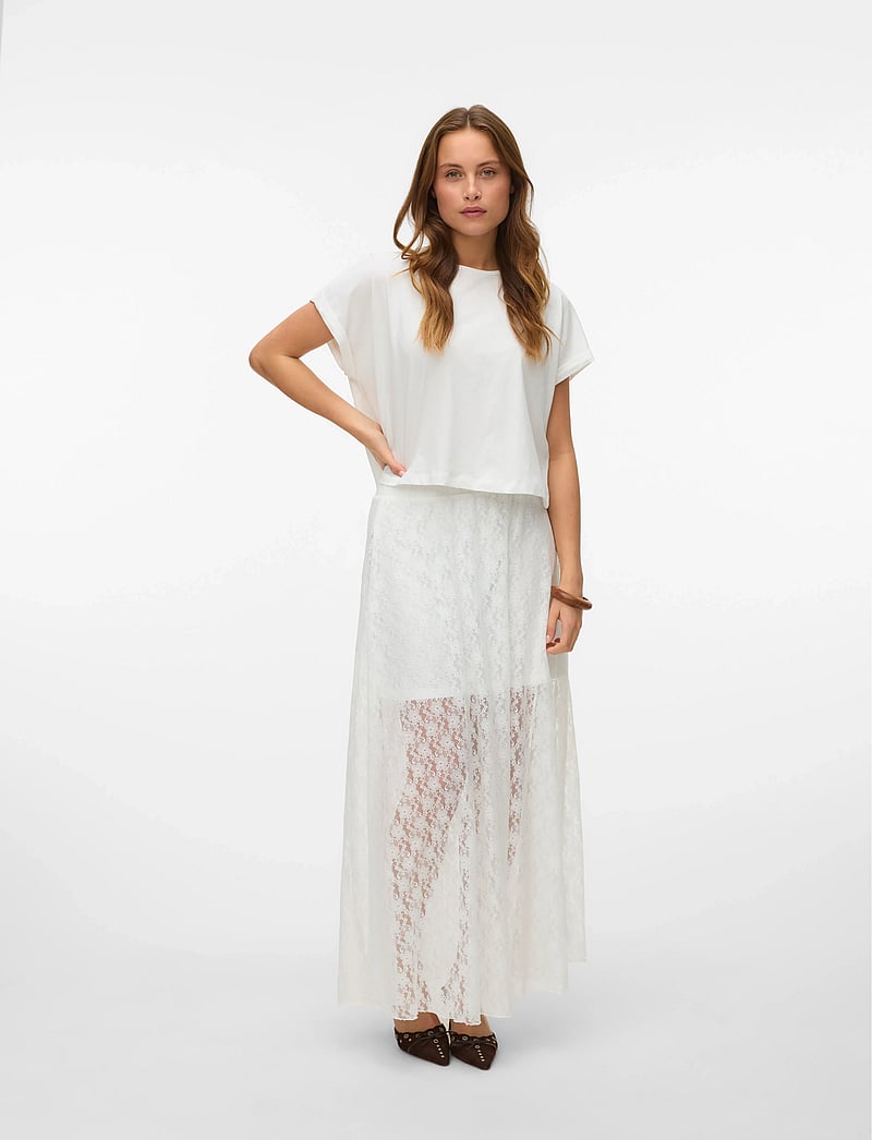 Vero Moda - VMNELDA HW LONG LACE SKIRT JRS EXP - maksiseelikud - snow white - 0