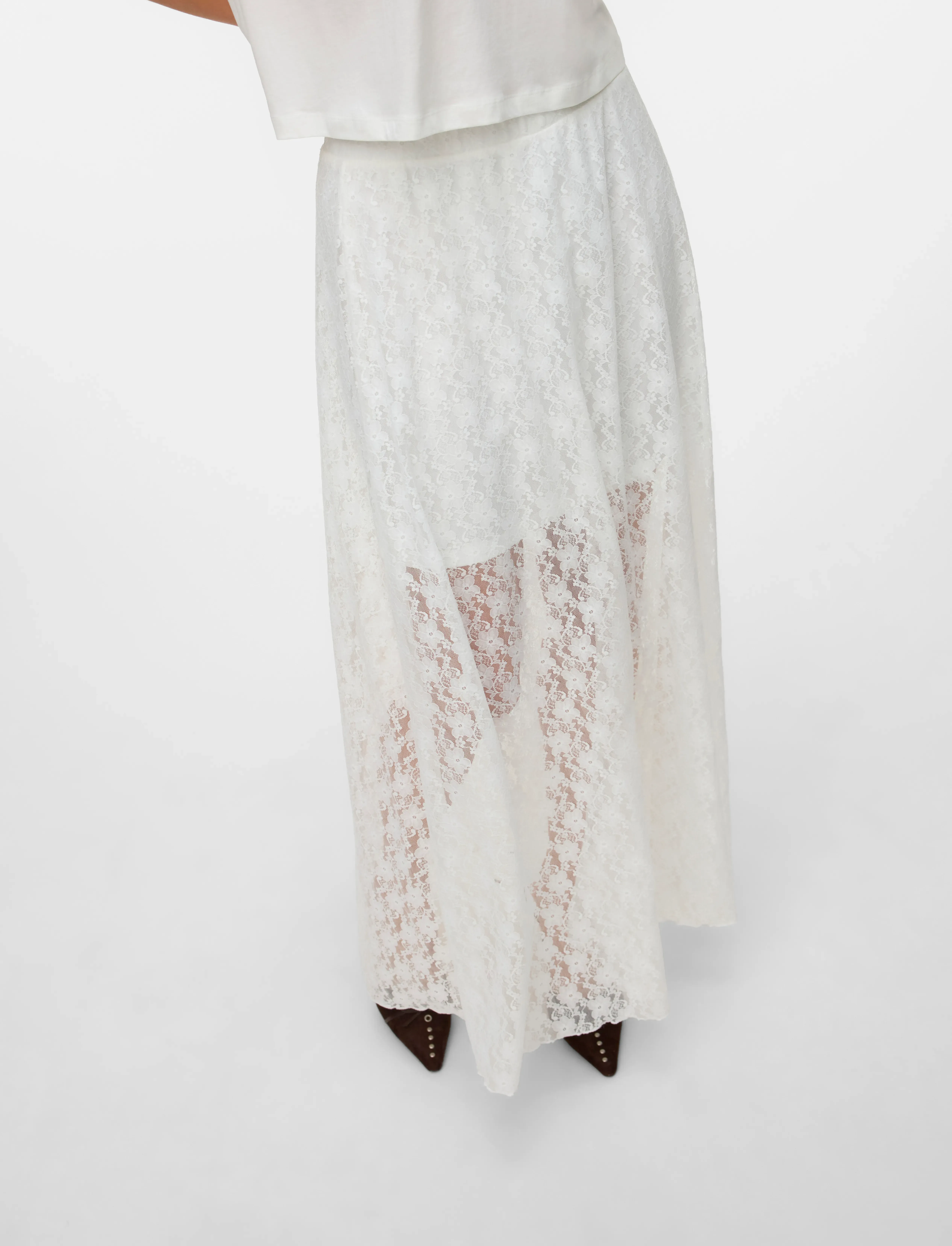 Vero Moda - VMNELDA HW LONG LACE SKIRT JRS EXP - garie svārki - snow white - 2