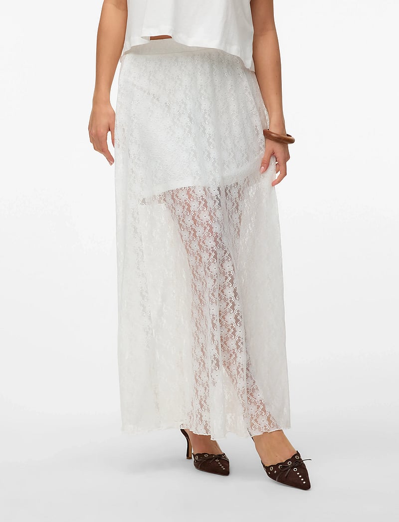 Vero Moda - VMNELDA HW LONG LACE SKIRT JRS EXP - maksiseelikud - snow white - 3