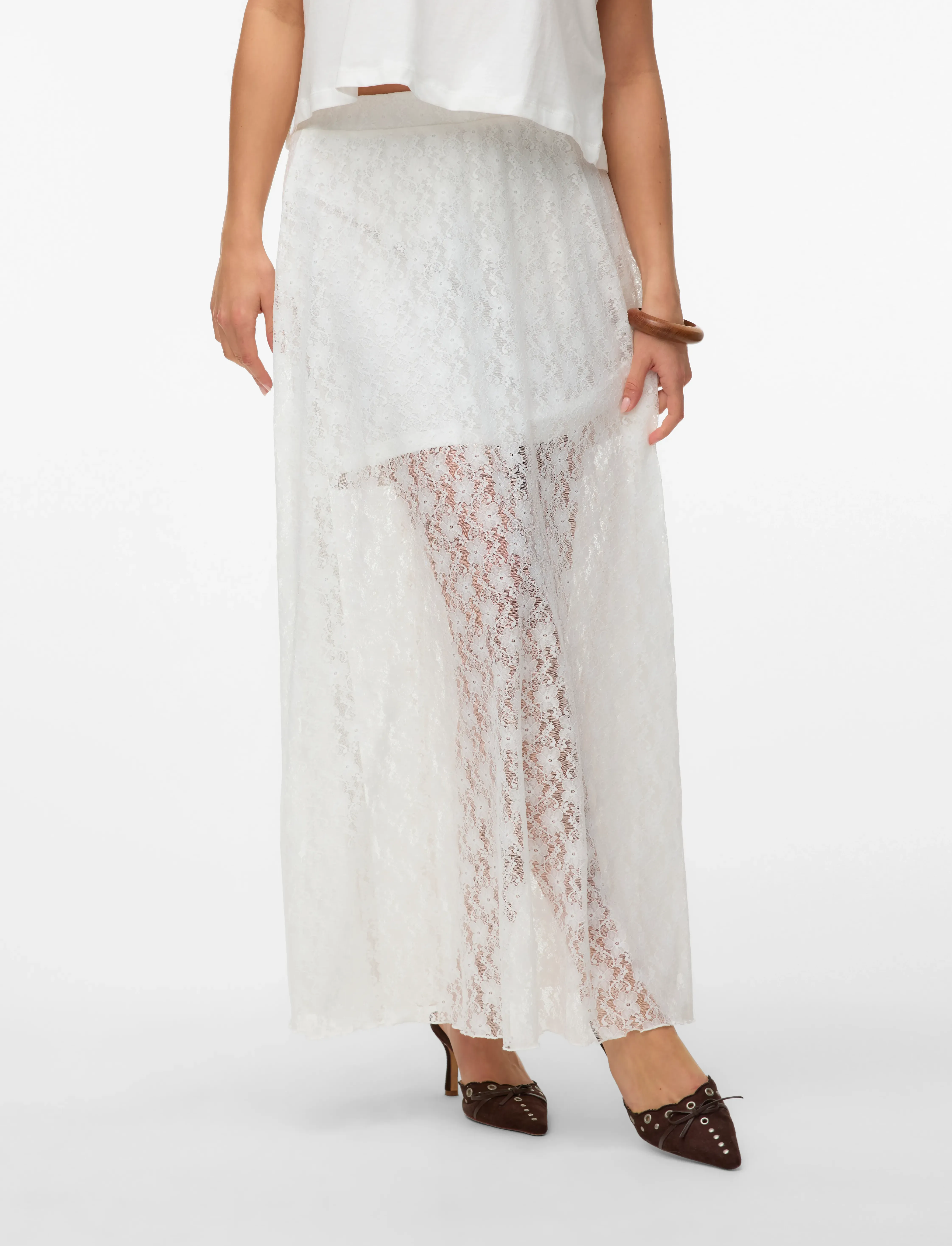 Vero Moda - VMNELDA HW LONG LACE SKIRT JRS EXP - maxi röcke - snow white - 3
