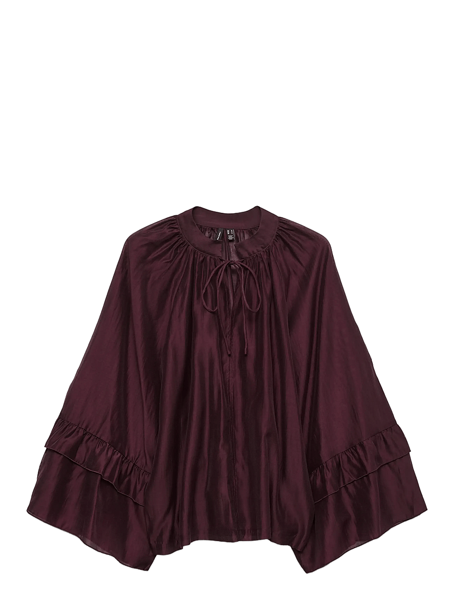 Vero Moda - VMJENNA 7/8 FRILL TOP WVN GA - langärmelige blusen - winetasting - 1