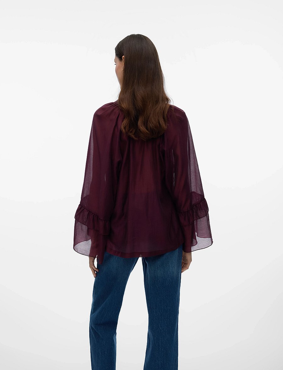 Vero Moda - VMJENNA 7/8 FRILL TOP WVN GA - langärmelige blusen - winetasting - 2