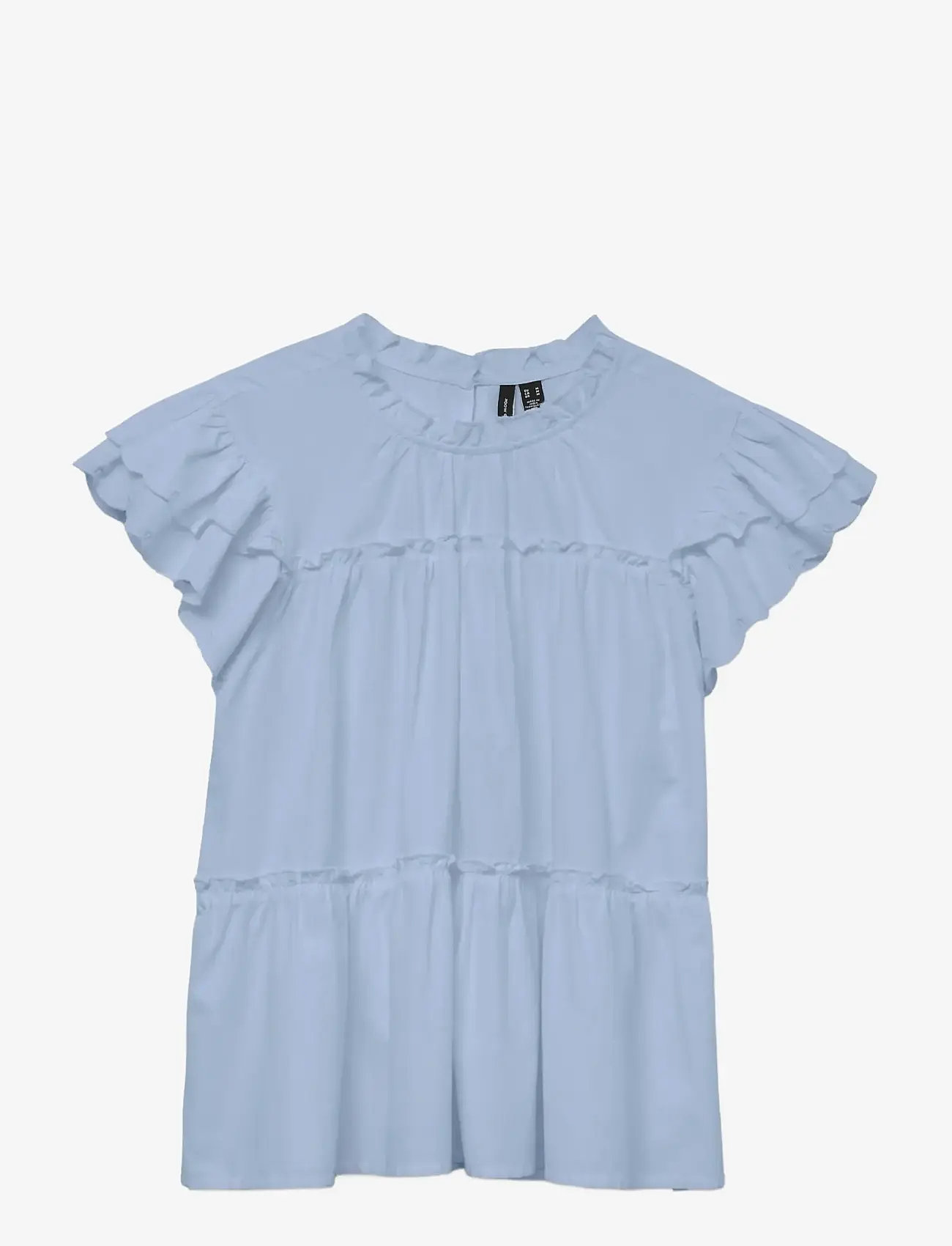 Vero Moda - VMISOLDE SL O-NECK FRILL TOP WVN EXP SB2 - short-sleeved blouses - cashmere blue - 0