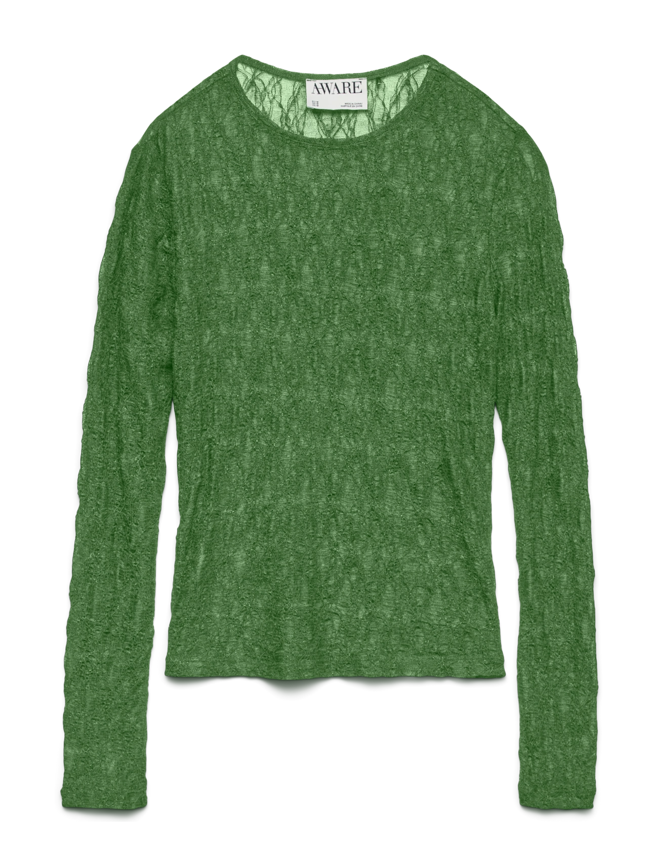 Vero Moda Awtessy Ls O-Neck Lace Top Noos, Kvinder, Langærmet Blondetop, Grøn, Str: XS