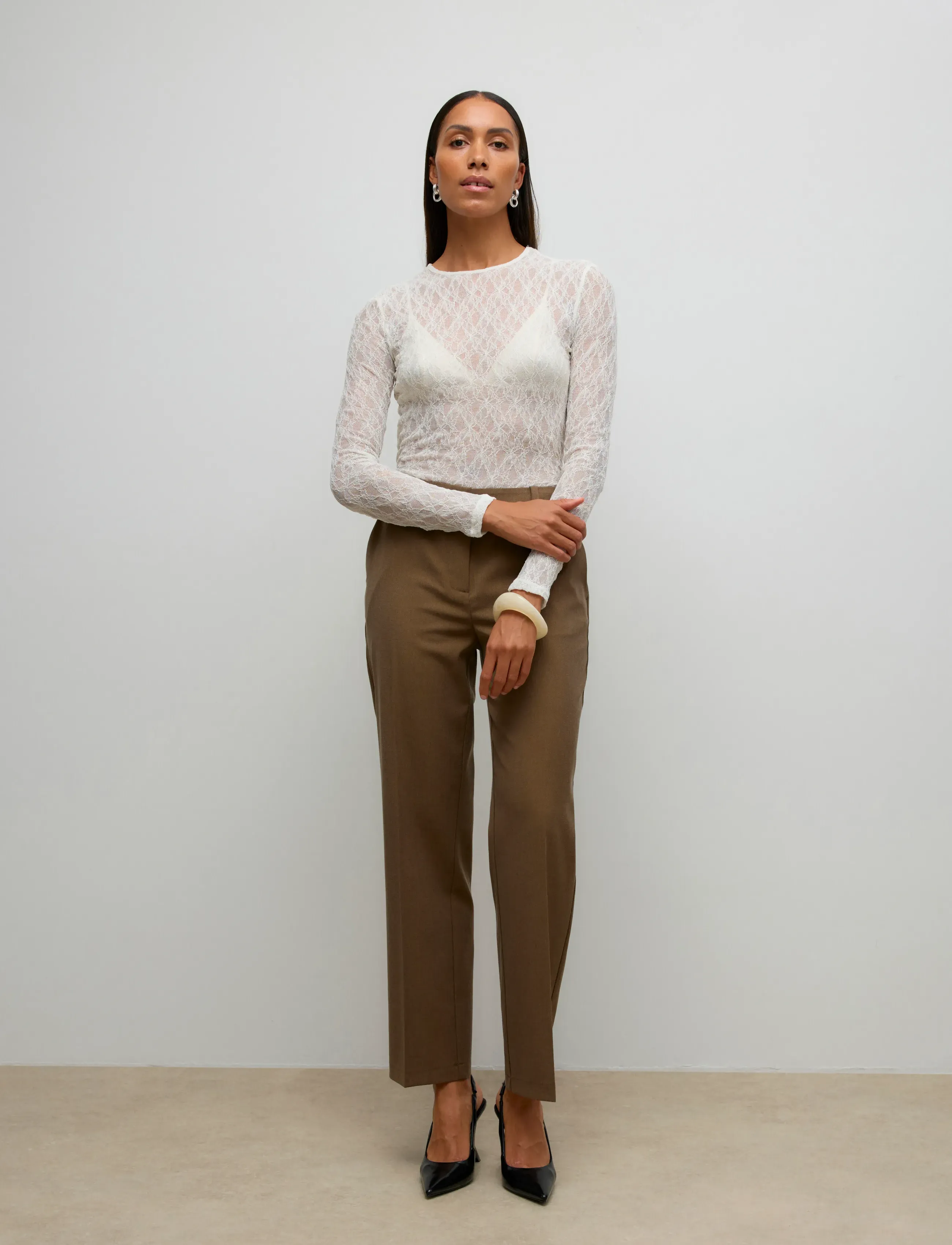 Vero Moda Awtessy Ls O-Neck Lace Top Noos, Kvinder, Langærmet Blondetop, Hvid, Str: L