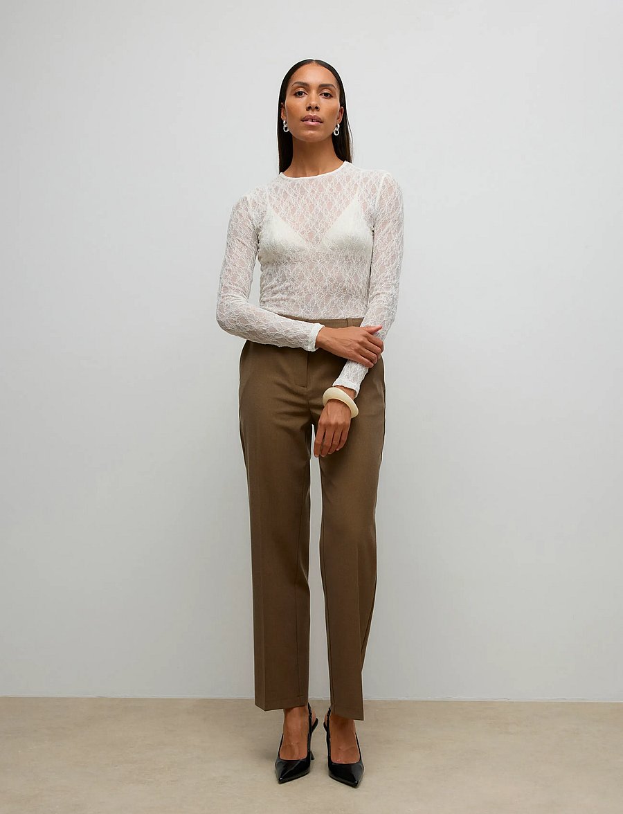Vero Moda - AWTESSY LS O-NECK LACE TOP NOOS - snow white - 0