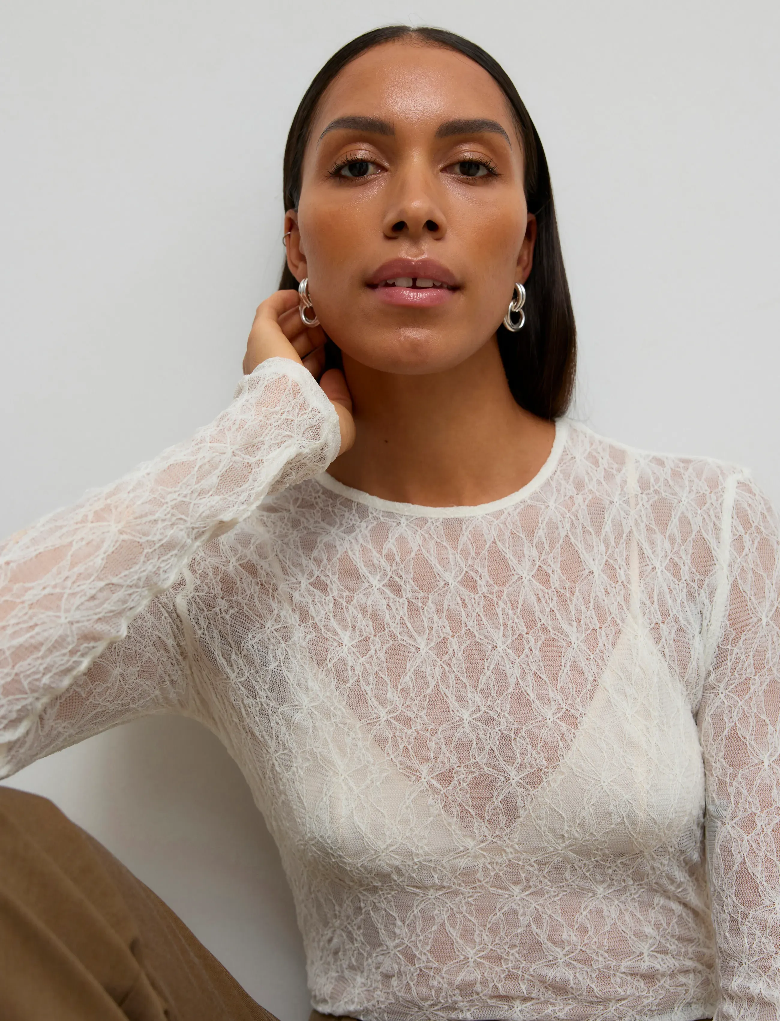 Vero Moda - AWTESSY LS O-NECK LACE TOP NOOS - snow white - 3
