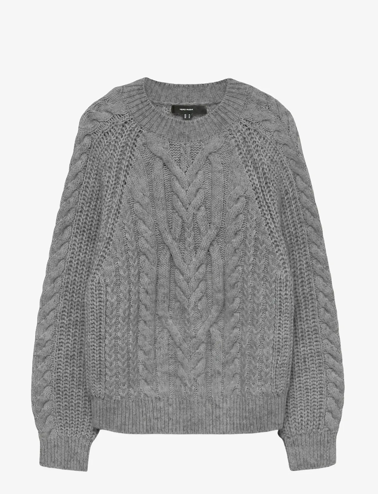 Vero Moda - VMJADA LS O-NECK CABLE PULLOVER - efterårstøj - medium grey melange - 0