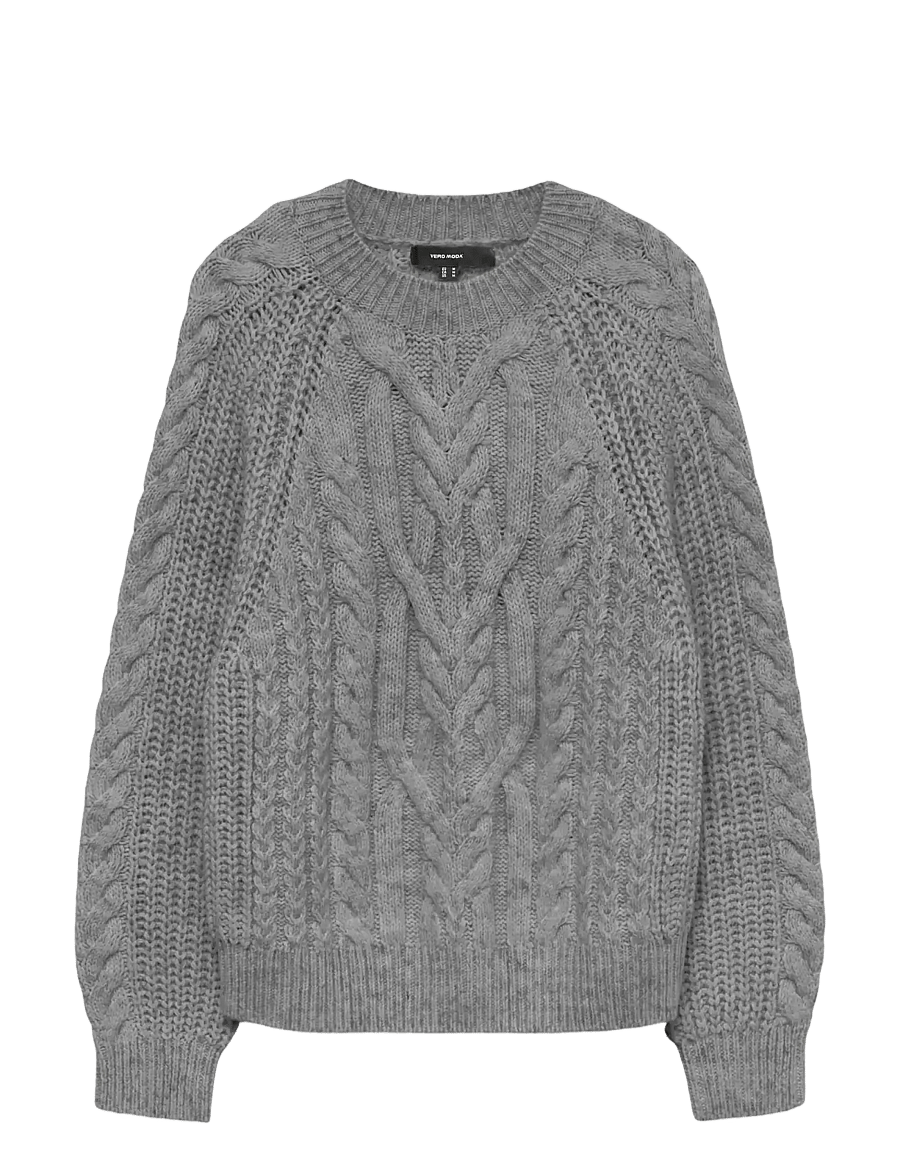 Vero Moda - VMJADA LS O-NECK CABLE PULLOVER - stickade tröjor - medium grey melange - 1