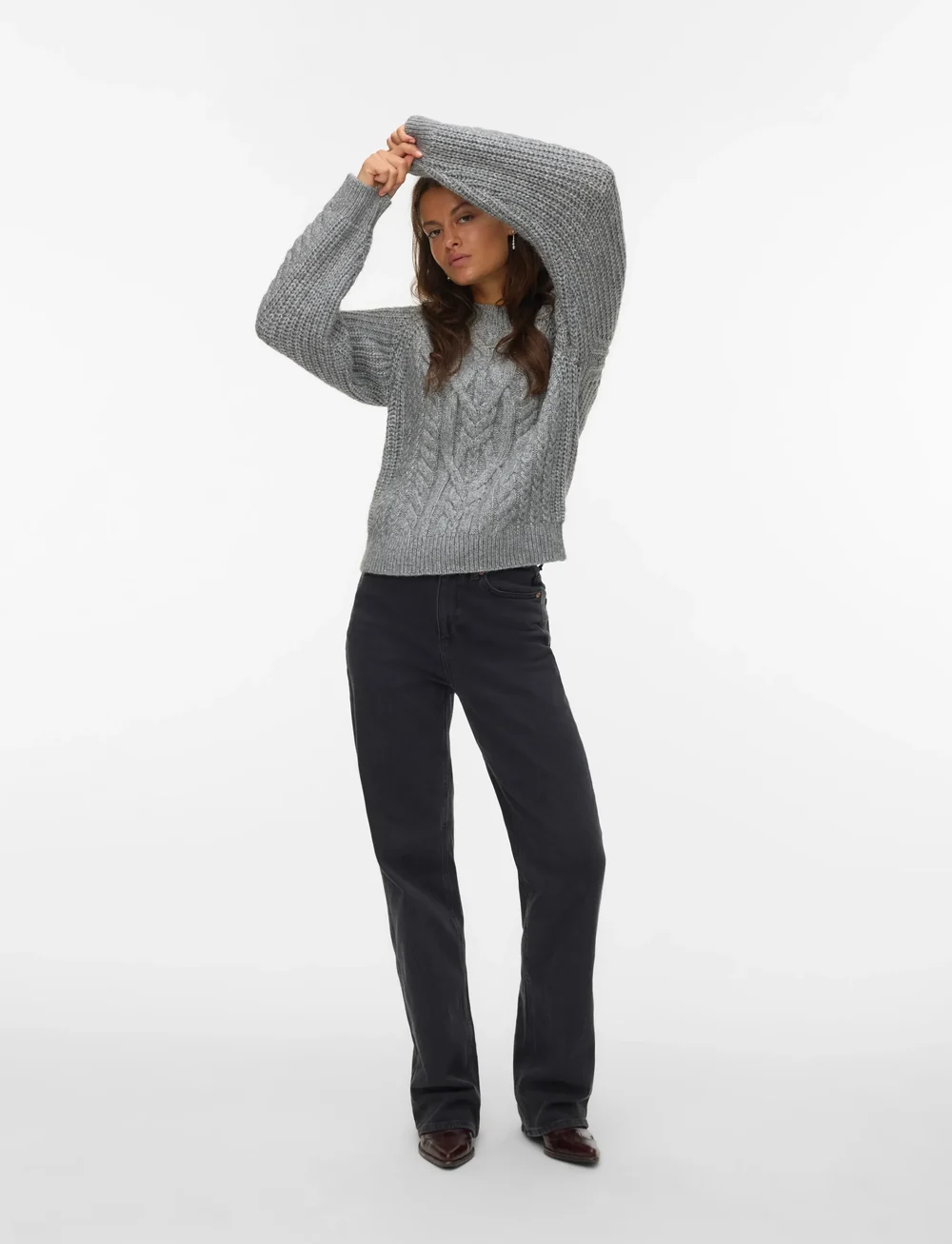 Vero Moda - VMJADA LS O-NECK CABLE PULLOVER - striktrøjer - medium grey melange - 0