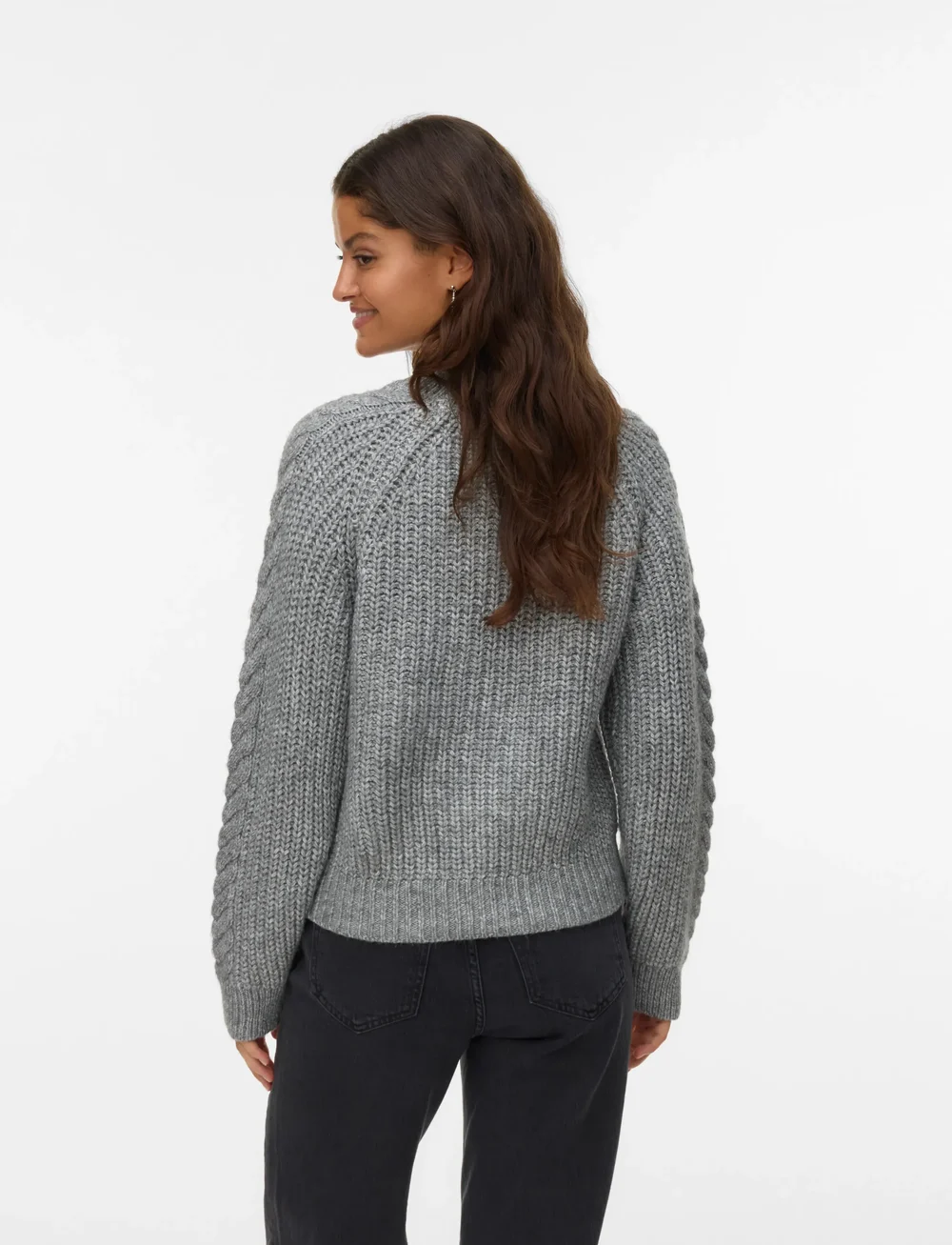 Vero Moda - VMJADA LS O-NECK CABLE PULLOVER - striktrøjer - medium grey melange - 2