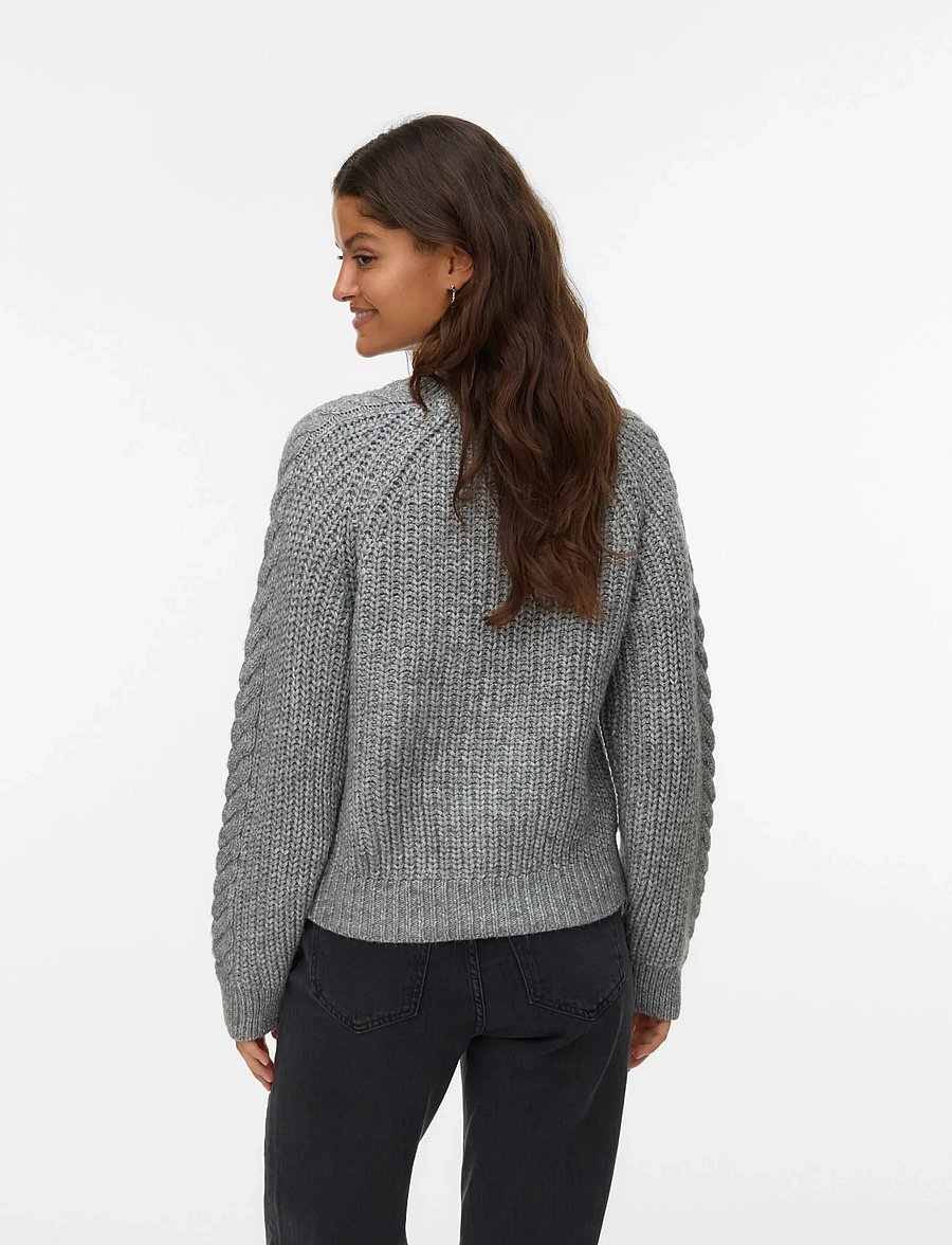 Vero Moda - VMJADA LS O-NECK CABLE PULLOVER - stickade tröjor - medium grey melange - 2