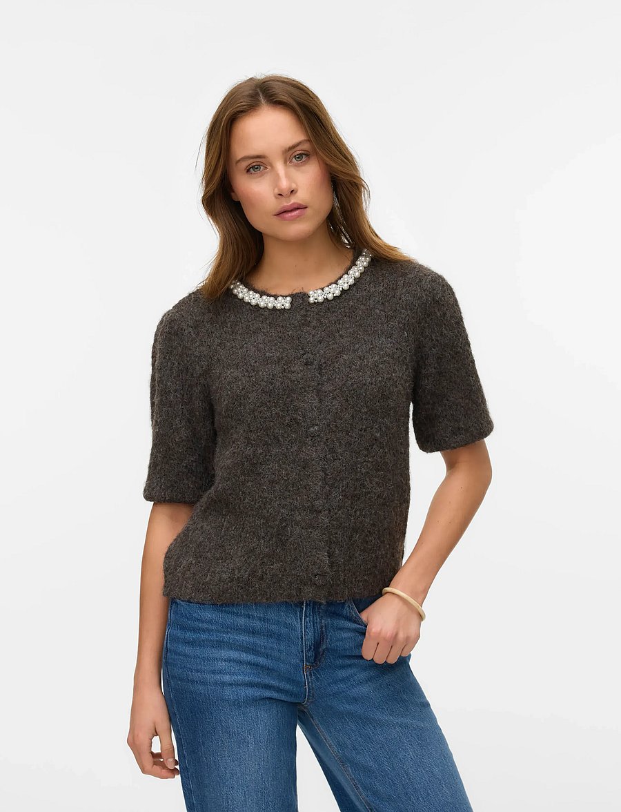 Vero Moda - VMOCEAN 2/4 O-NECK JEWELLERY CARDIGAN - kardigani - chocolate torte - 0