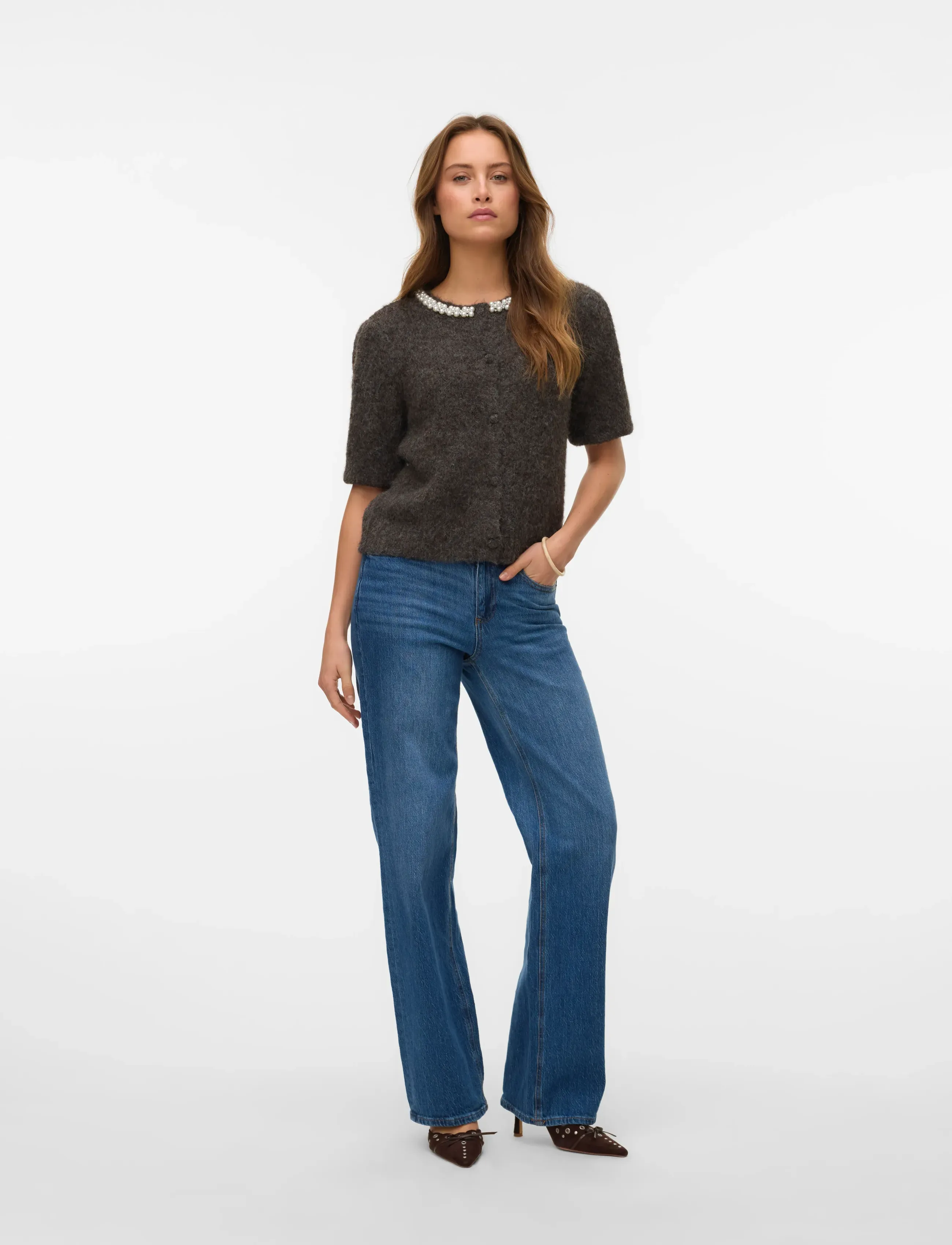 Vero Moda - VMOCEAN 2/4 O-NECK JEWELLERY CARDIGAN - kardigani - chocolate torte - 3