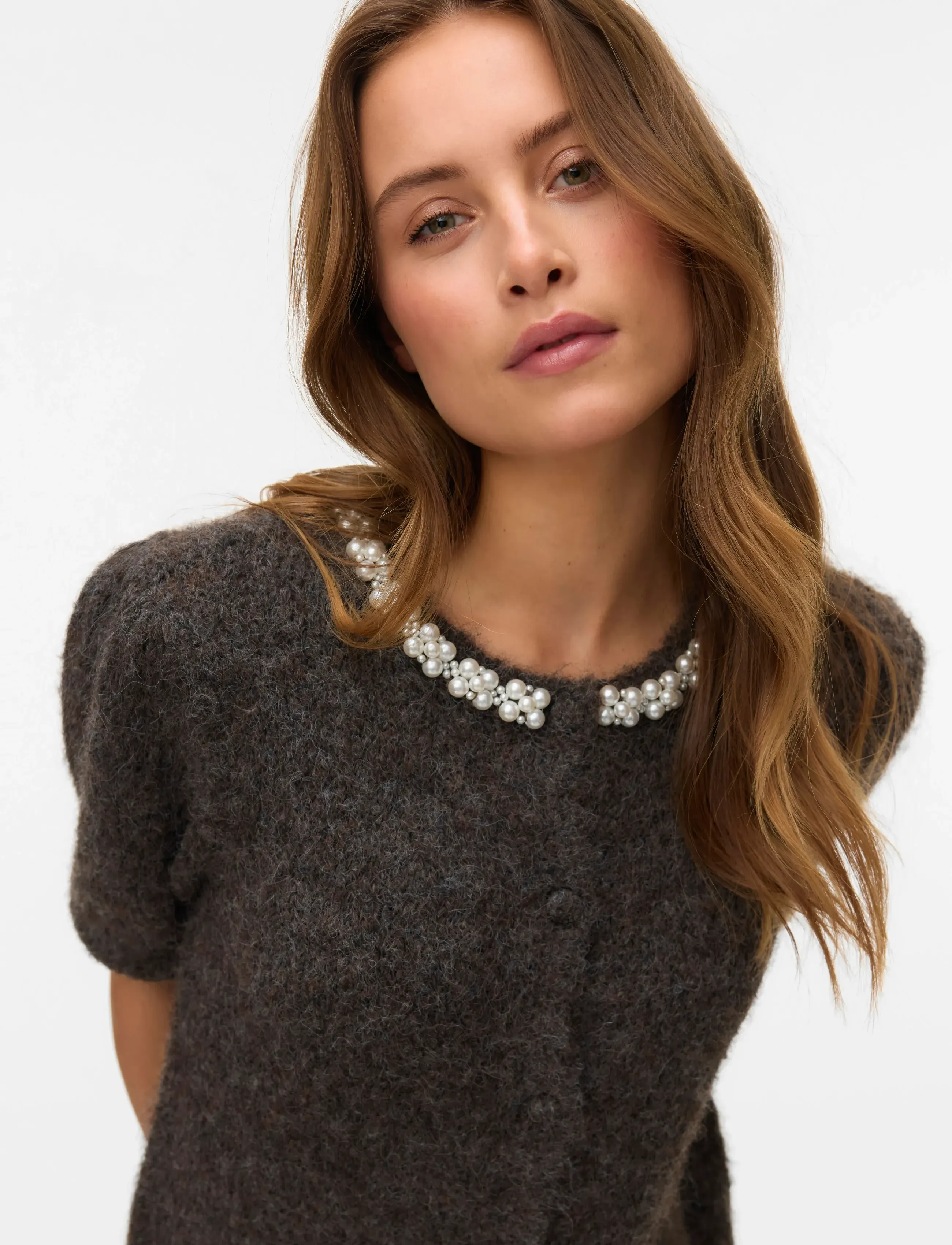Vero Moda - VMOCEAN 2/4 O-NECK JEWELLERY CARDIGAN - kardigani - chocolate torte - 4