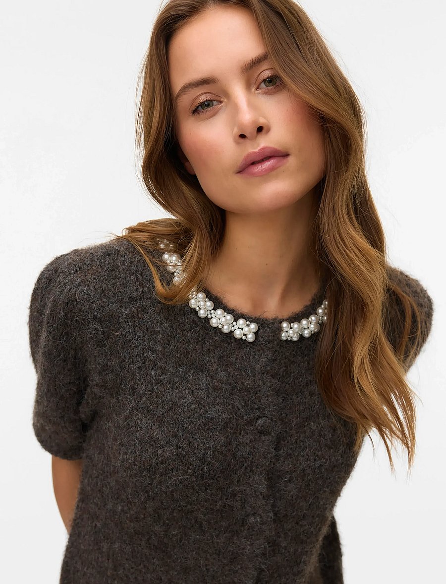 Vero Moda - VMOCEAN 2/4 O-NECK JEWELLERY CARDIGAN - kardigani - chocolate torte - 4