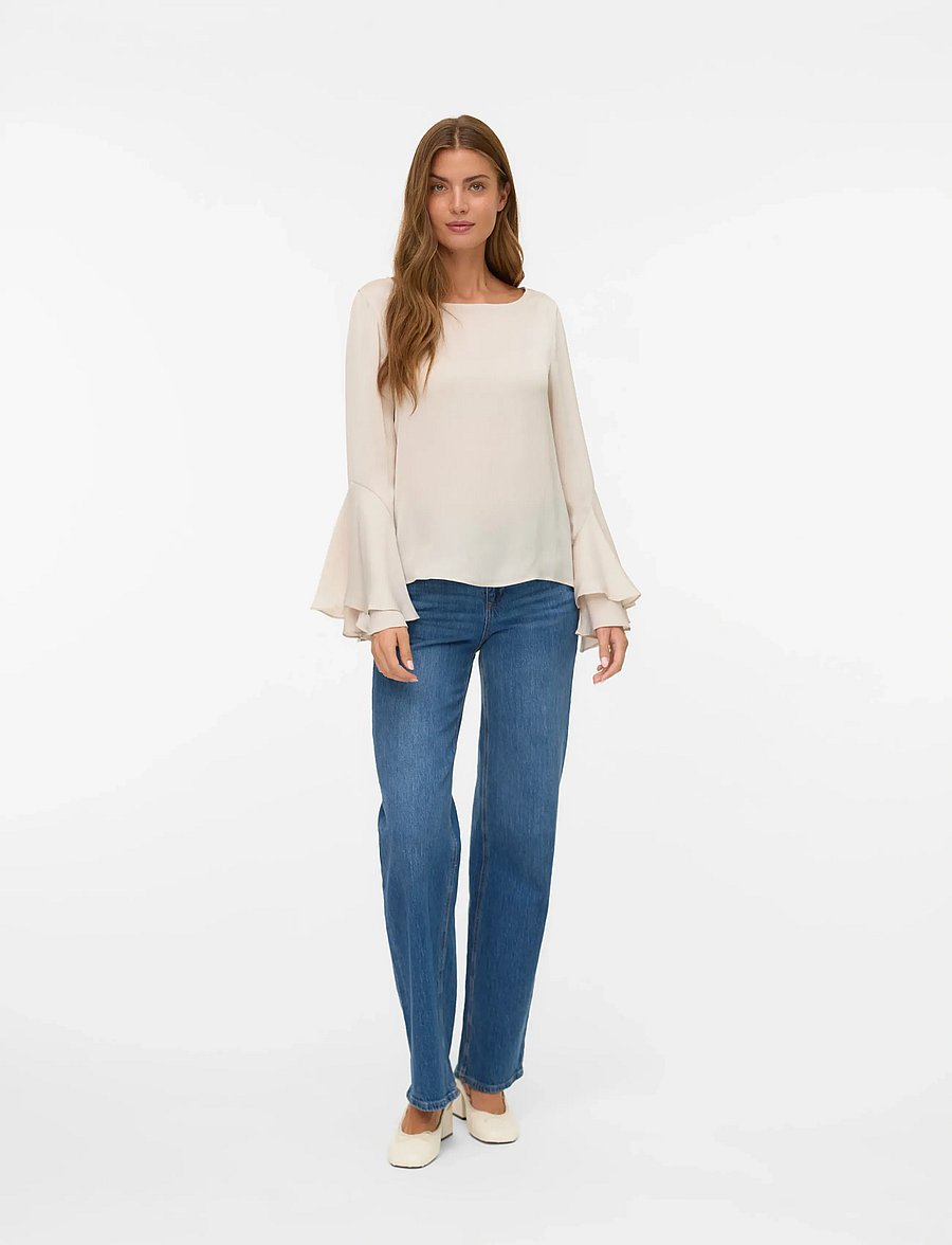 Vero Moda - VMLIVA LS WIDE SLEEVE TOP WVN GA - langærmede bluser - pumice stone - 0