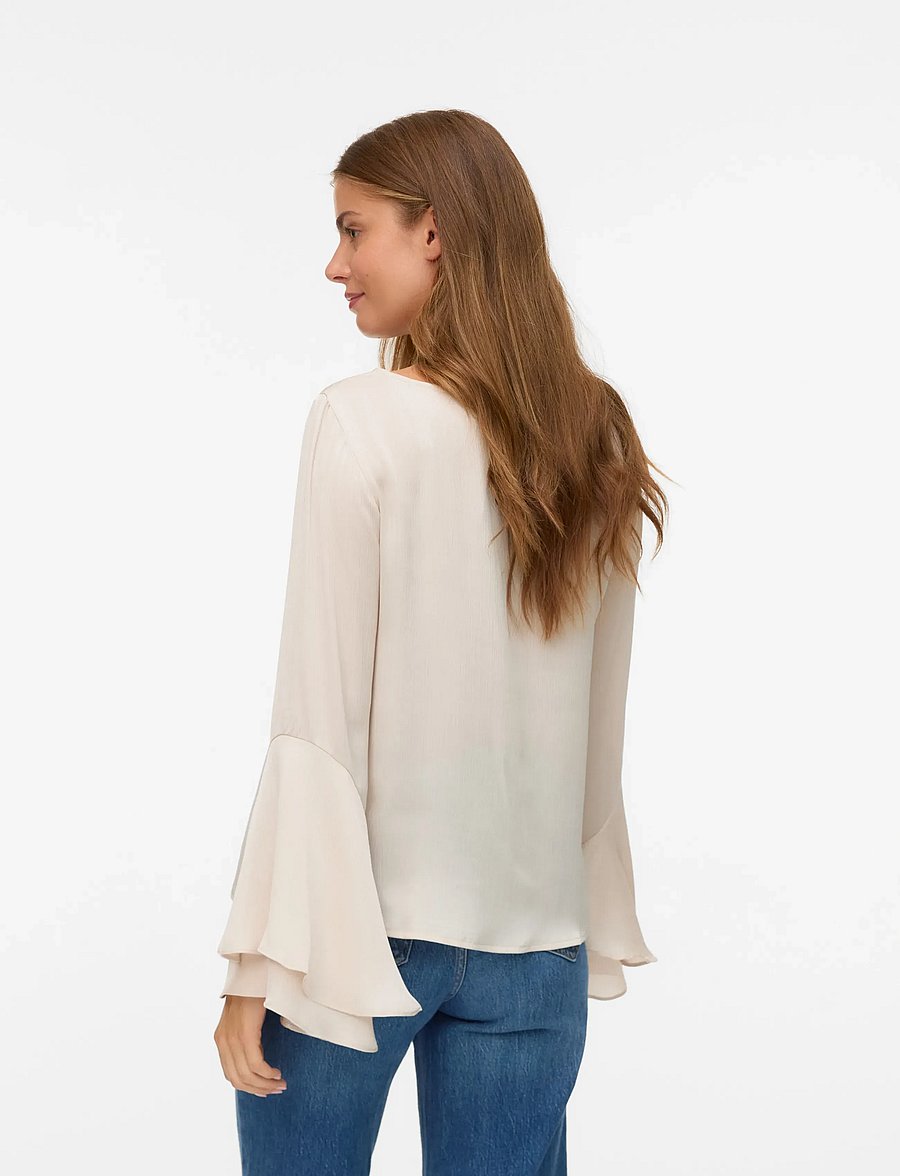 Vero Moda - VMLIVA LS WIDE SLEEVE TOP WVN GA - langærmede bluser - pumice stone - 2