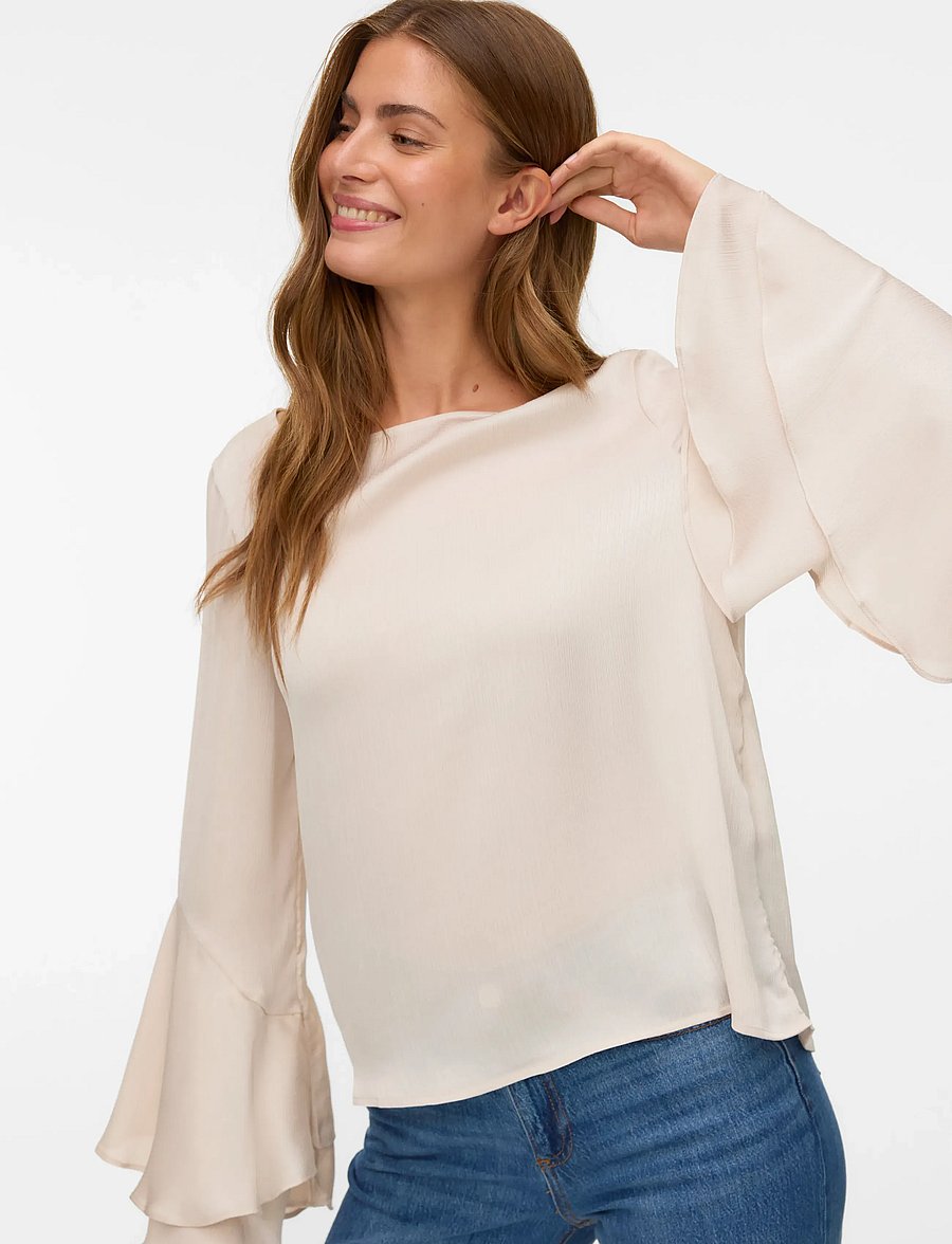 Vero Moda - VMLIVA LS WIDE SLEEVE TOP WVN GA - langærmede bluser - pumice stone - 3