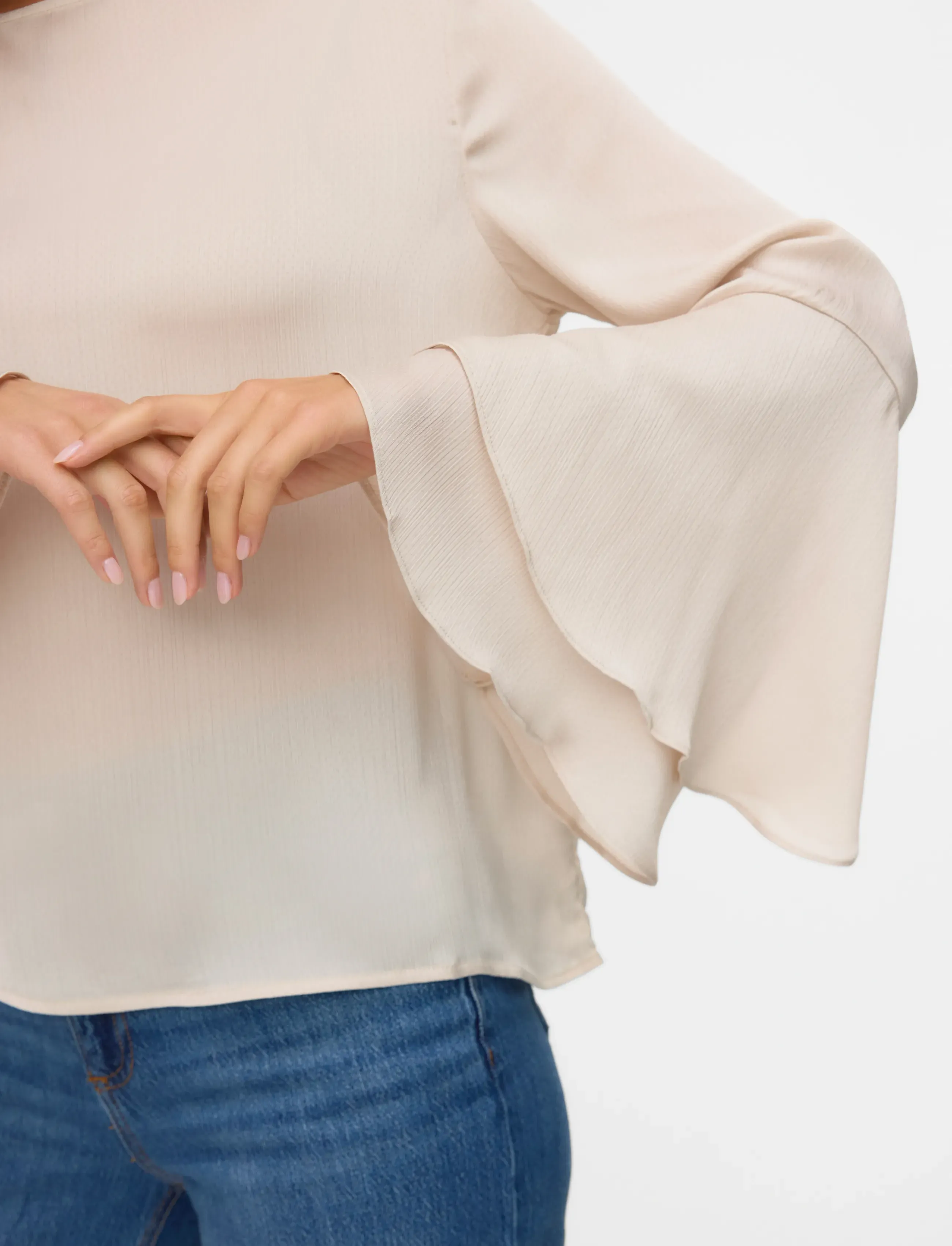 Vero Moda - VMLIVA LS WIDE SLEEVE TOP WVN GA - langermede bluser - pumice stone - 4