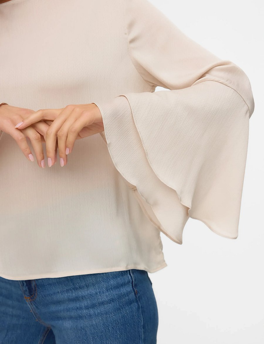 Vero Moda - VMLIVA LS WIDE SLEEVE TOP WVN GA - langærmede bluser - pumice stone - 4