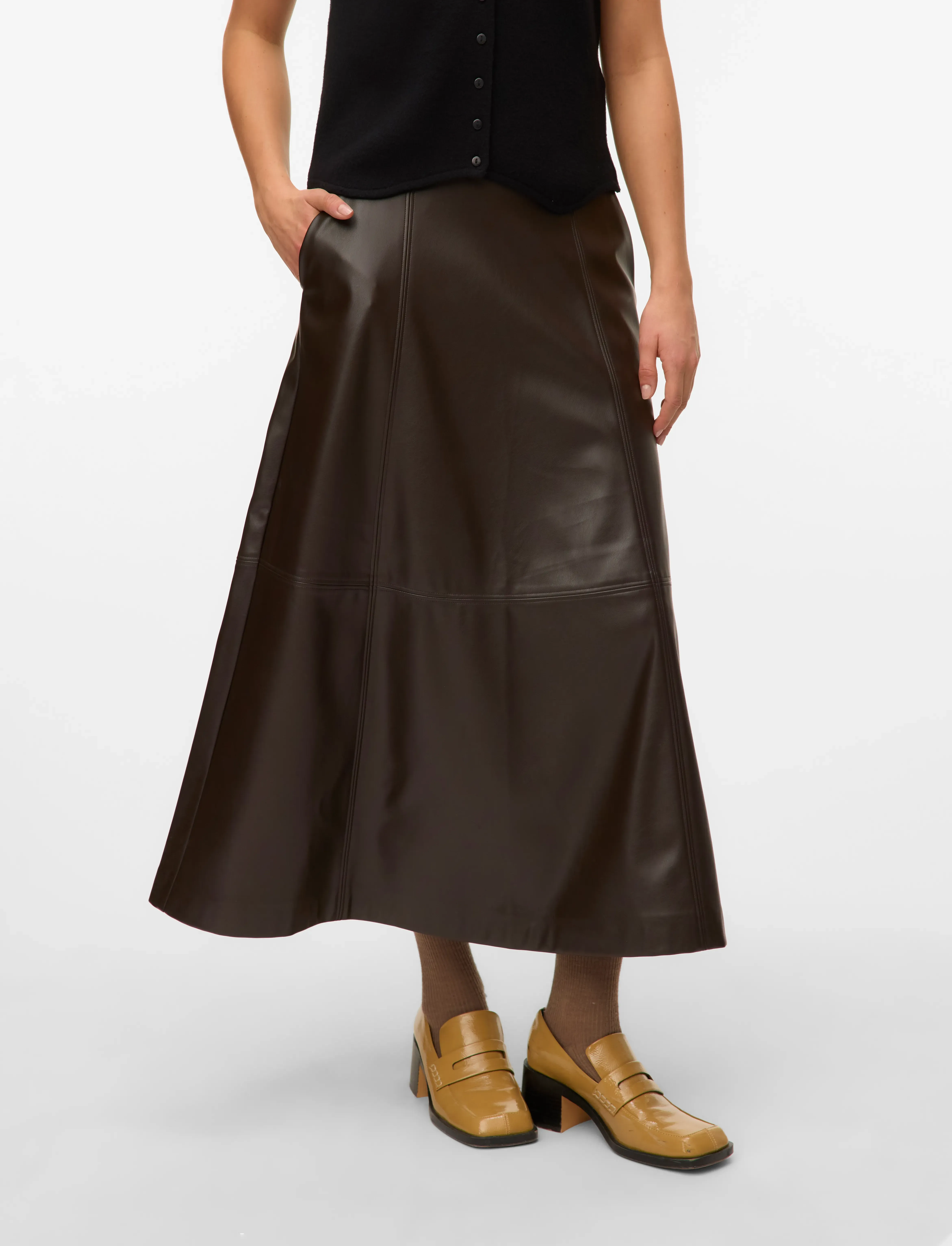 Vero Moda VMOLIVE HW COATED ANKLE SKIRT PRM - Maxi Röcke - CHOCOLATE TORTE / khaki/green
