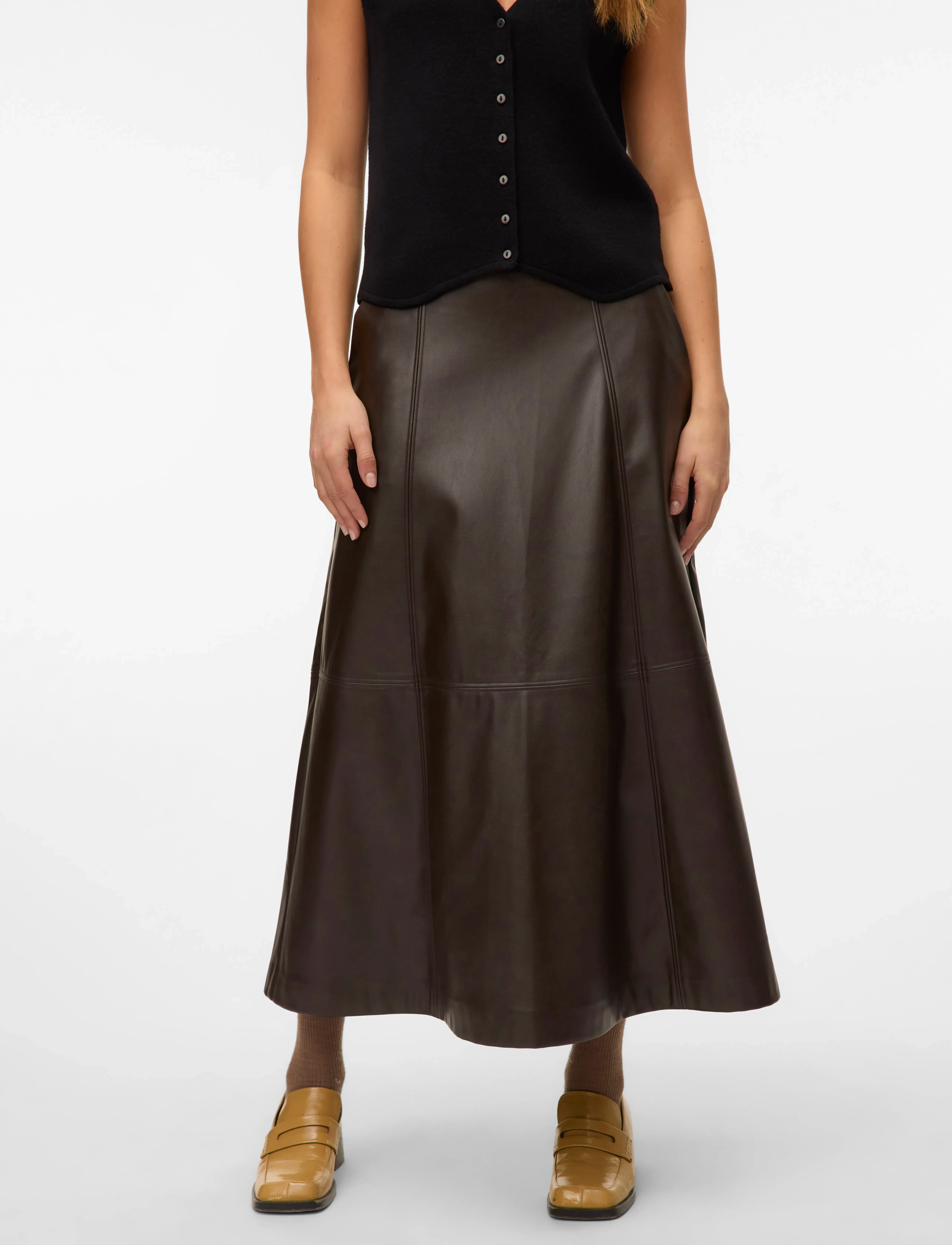 Vero Moda - VMOLIVE HW COATED ANKLE SKIRT PRM - maksiseelikud - chocolate torte - 5