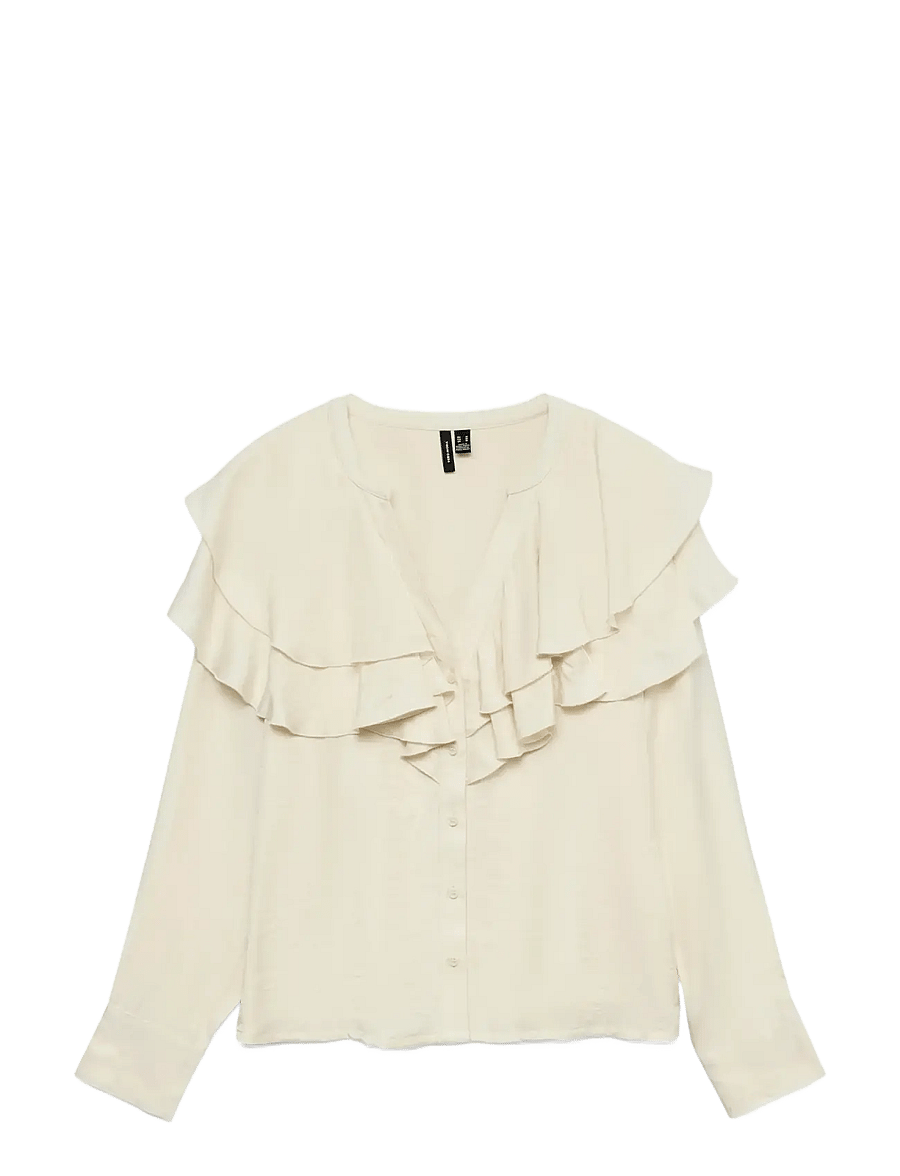 Vero Moda - VMLIZZI LS FLOUNCE TOP WVN GA - langærmede bluser - birch - 1