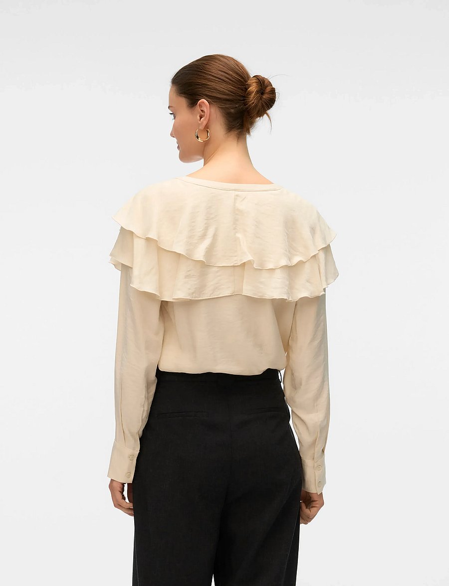 Vero Moda - VMLIZZI LS FLOUNCE TOP WVN GA - langærmede bluser - birch - 2