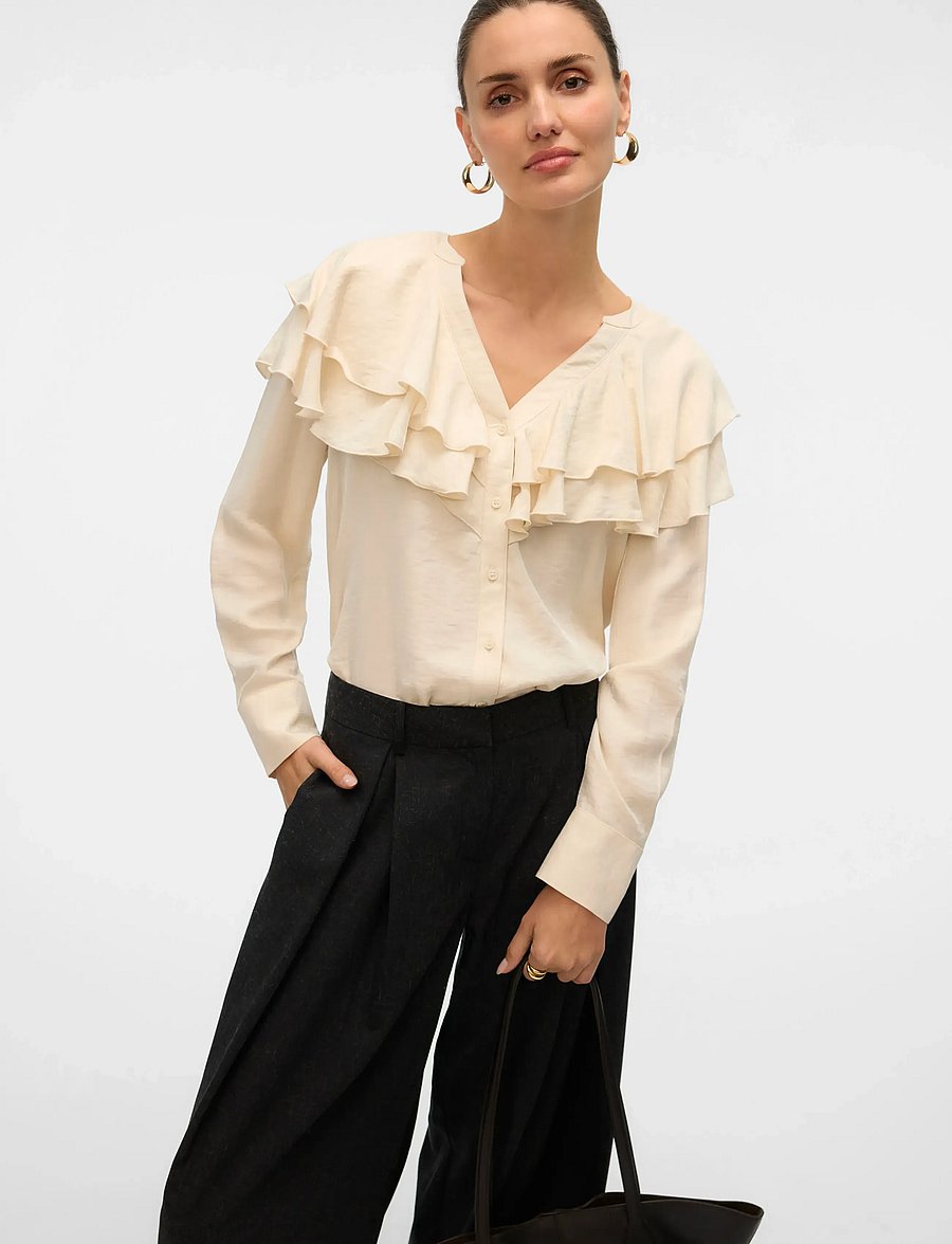 Vero Moda - VMLIZZI LS FLOUNCE TOP WVN GA - langærmede bluser - birch - 3