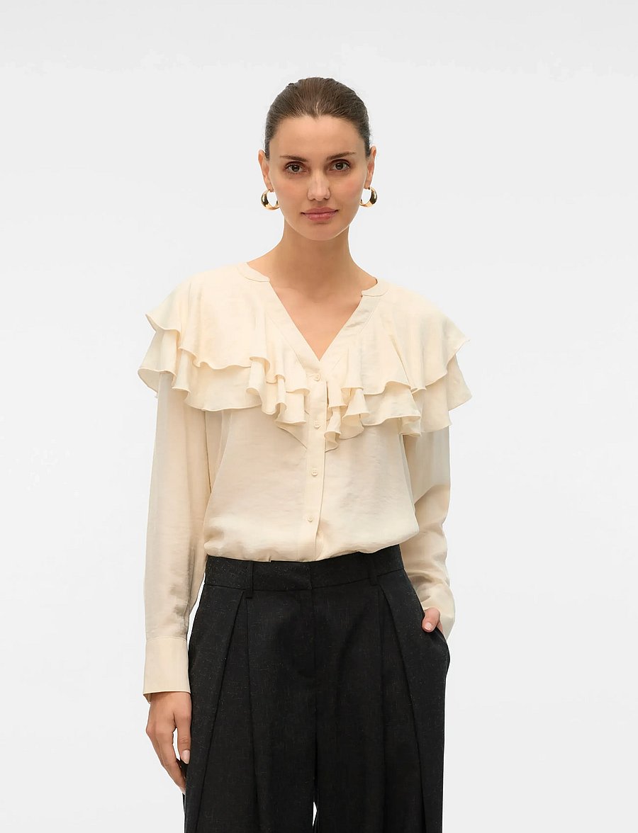 Vero Moda - VMLIZZI LS FLOUNCE TOP WVN GA - langærmede bluser - birch - 4