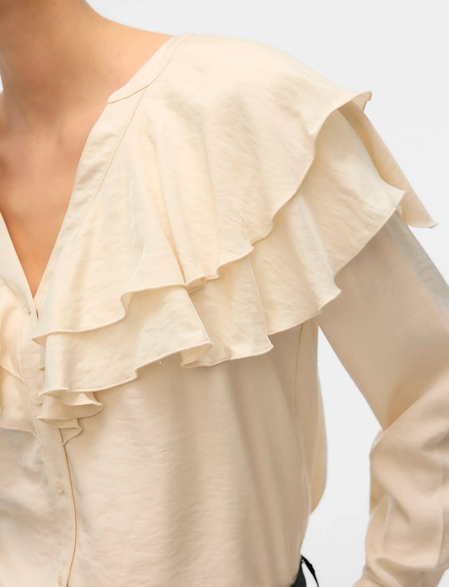 Vero Moda - VMLIZZI LS FLOUNCE TOP WVN GA - langærmede bluser - birch - 5