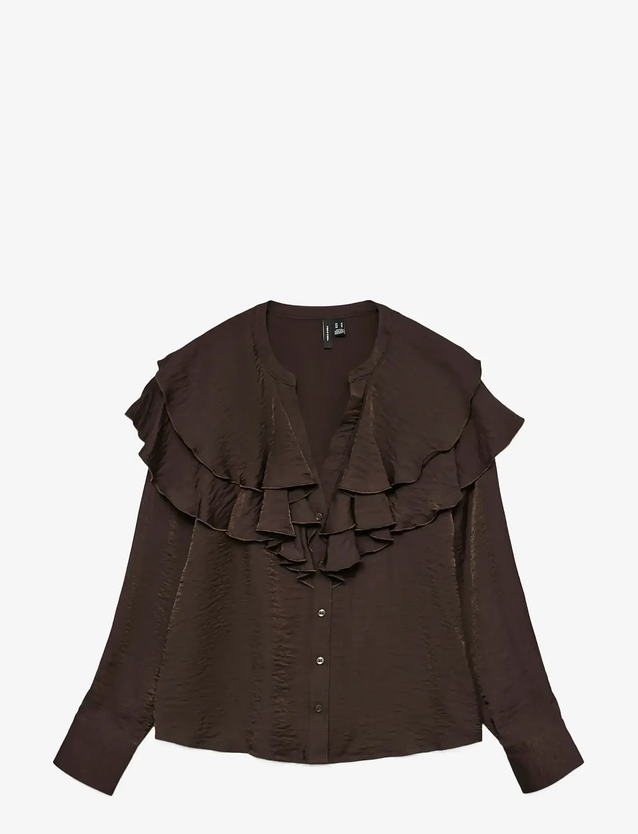 Vero Moda - VMLIZZI LS FLOUNCE TOP WVN GA - long sleeved blouses - chocolate torte - 1