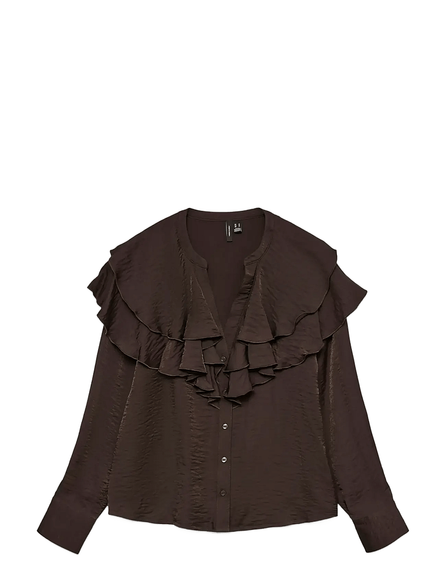 Vero Moda - VMLIZZI LS FLOUNCE TOP WVN GA - pikkade varrukatega pluusid - chocolate torte - 1