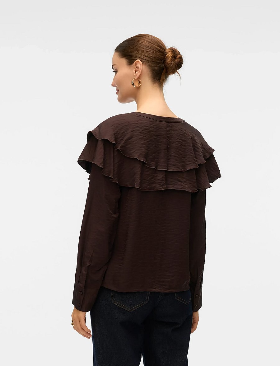 Vero Moda - VMLIZZI LS FLOUNCE TOP WVN GA - pikkade varrukatega pluusid - chocolate torte - 2
