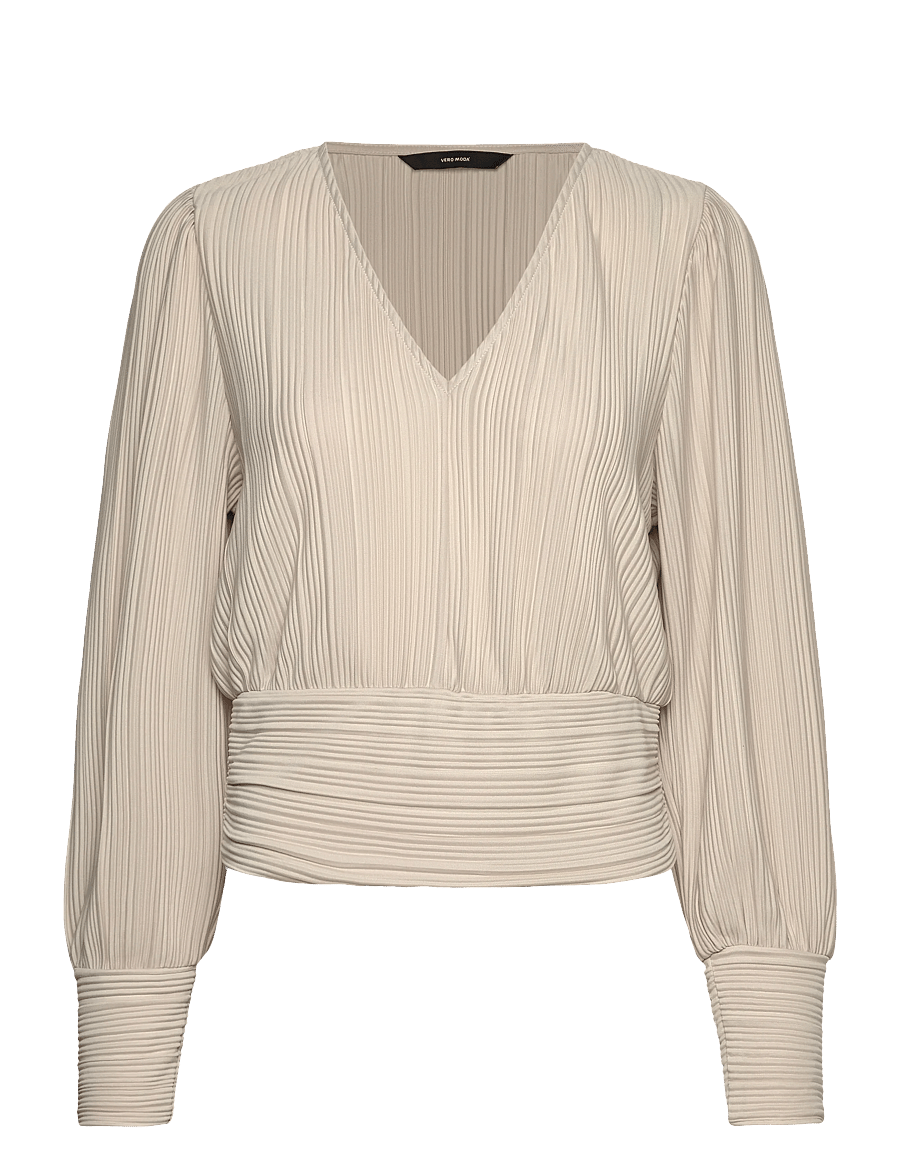 Vero Moda - VMAURORA LS V-NECK TOP JRS GA - langærmede bluser - pumice stone - 1