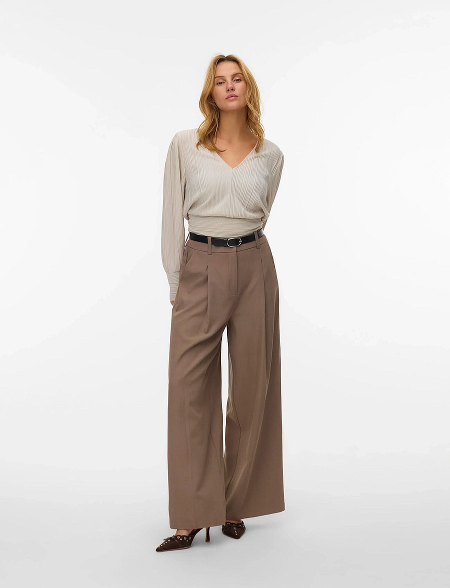 Vero Moda - VMAURORA LS V-NECK TOP JRS GA - langærmede bluser - pumice stone - 0