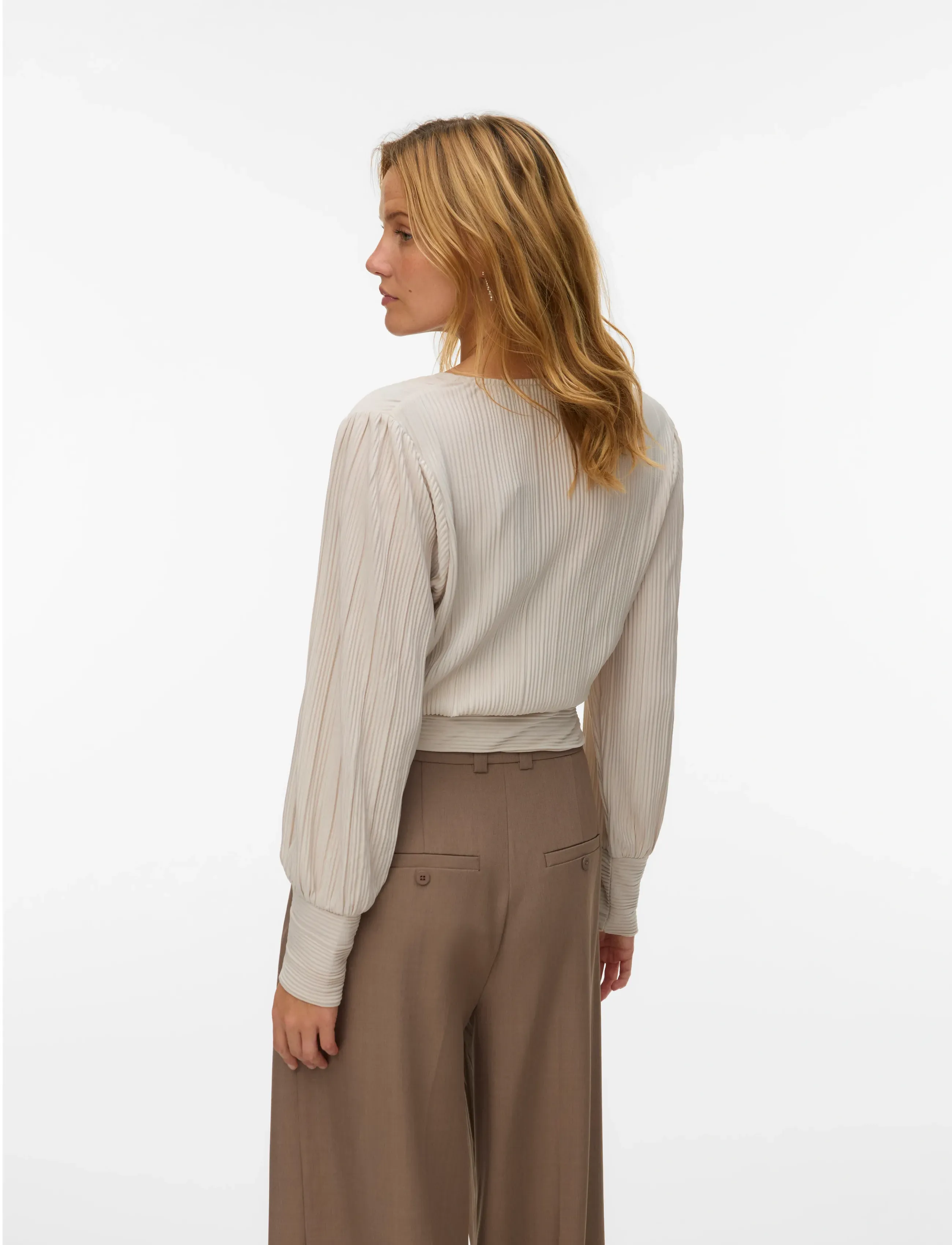 Vero Moda - VMAURORA LS V-NECK TOP JRS GA - blūzes ar garām piedurknēm - pumice stone - 3