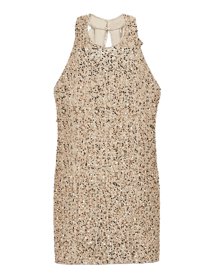 Vero Moda - VMBELLA SL O-NECK SHORT SQ DRESS JRS GA - paillettenkleider - pumice stone - 1